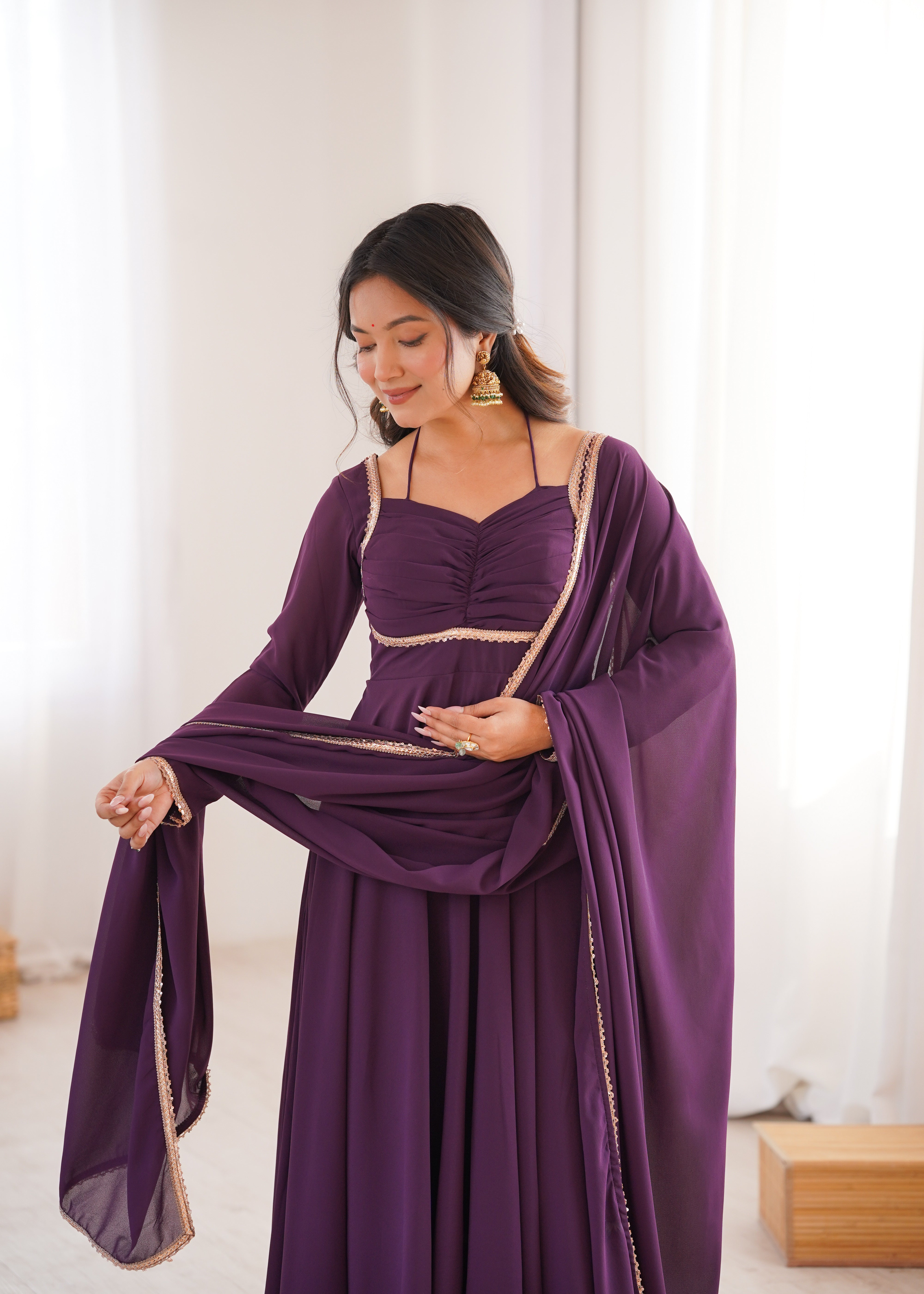 Women's Pure Fox Blooming Georgette Anarkali Gown with Dupatta Set
