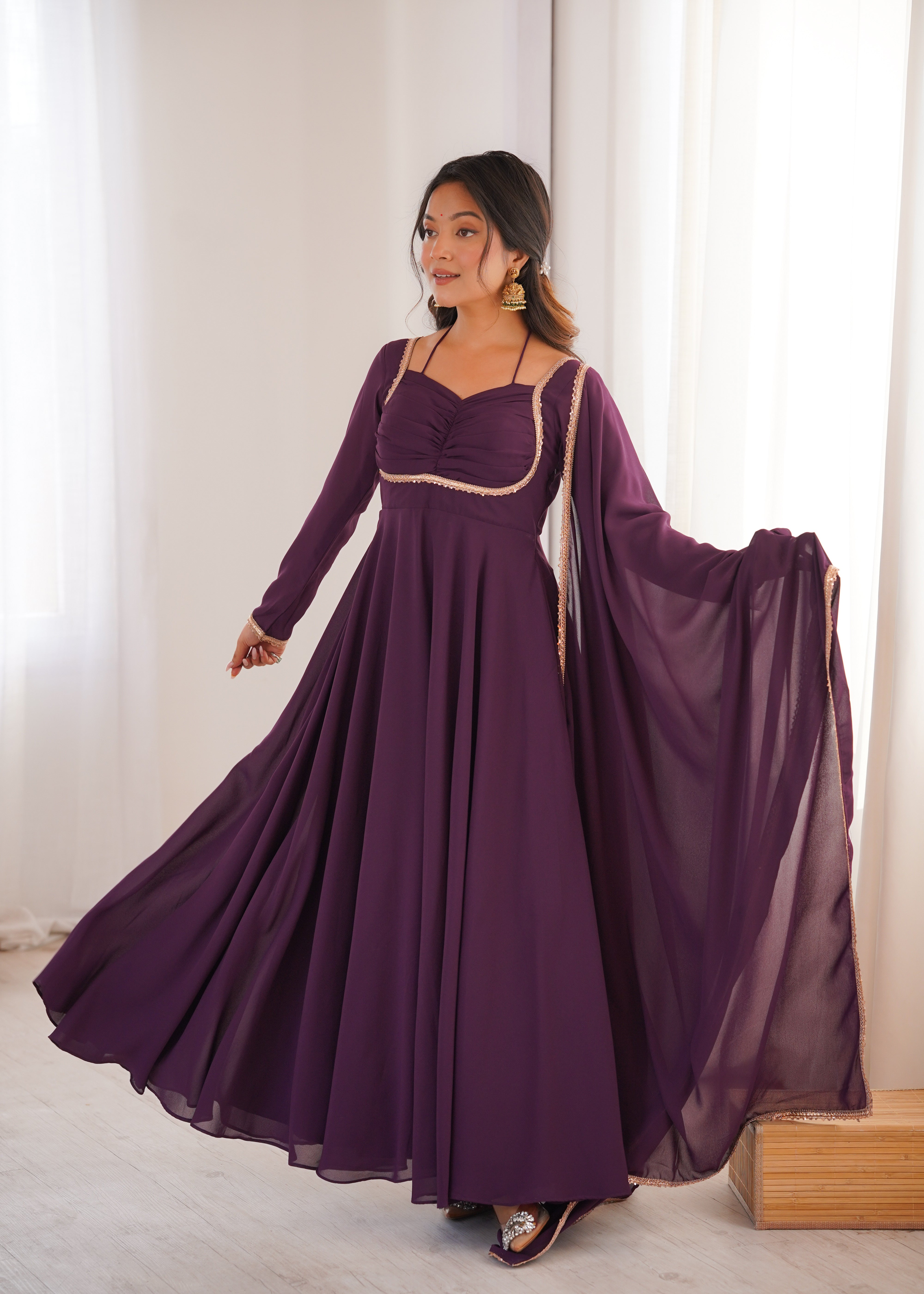 Women's Pure Fox Blooming Georgette Anarkali Gown with Dupatta Set