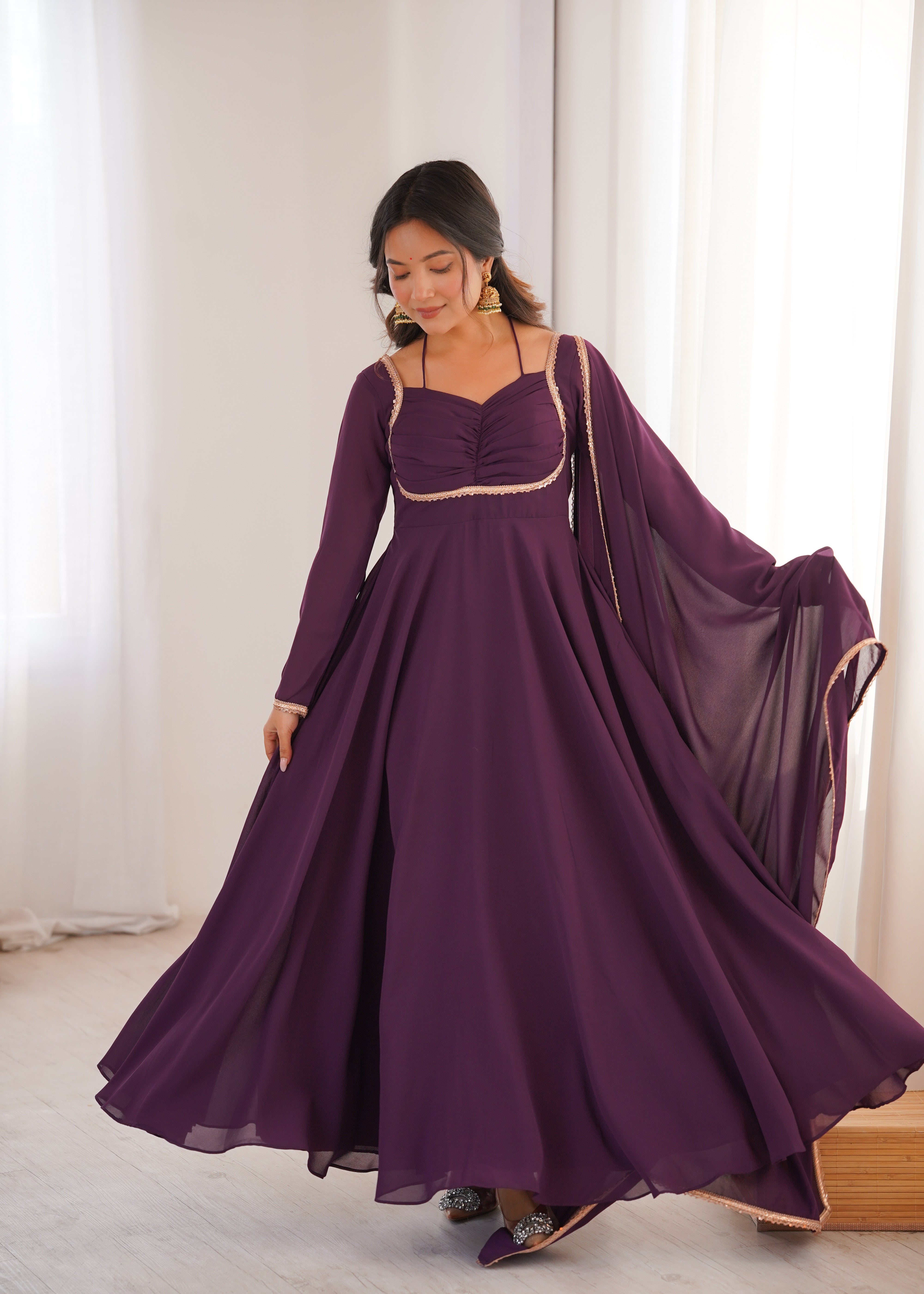 Women's Pure Fox Blooming Georgette Anarkali Gown with Dupatta Set
