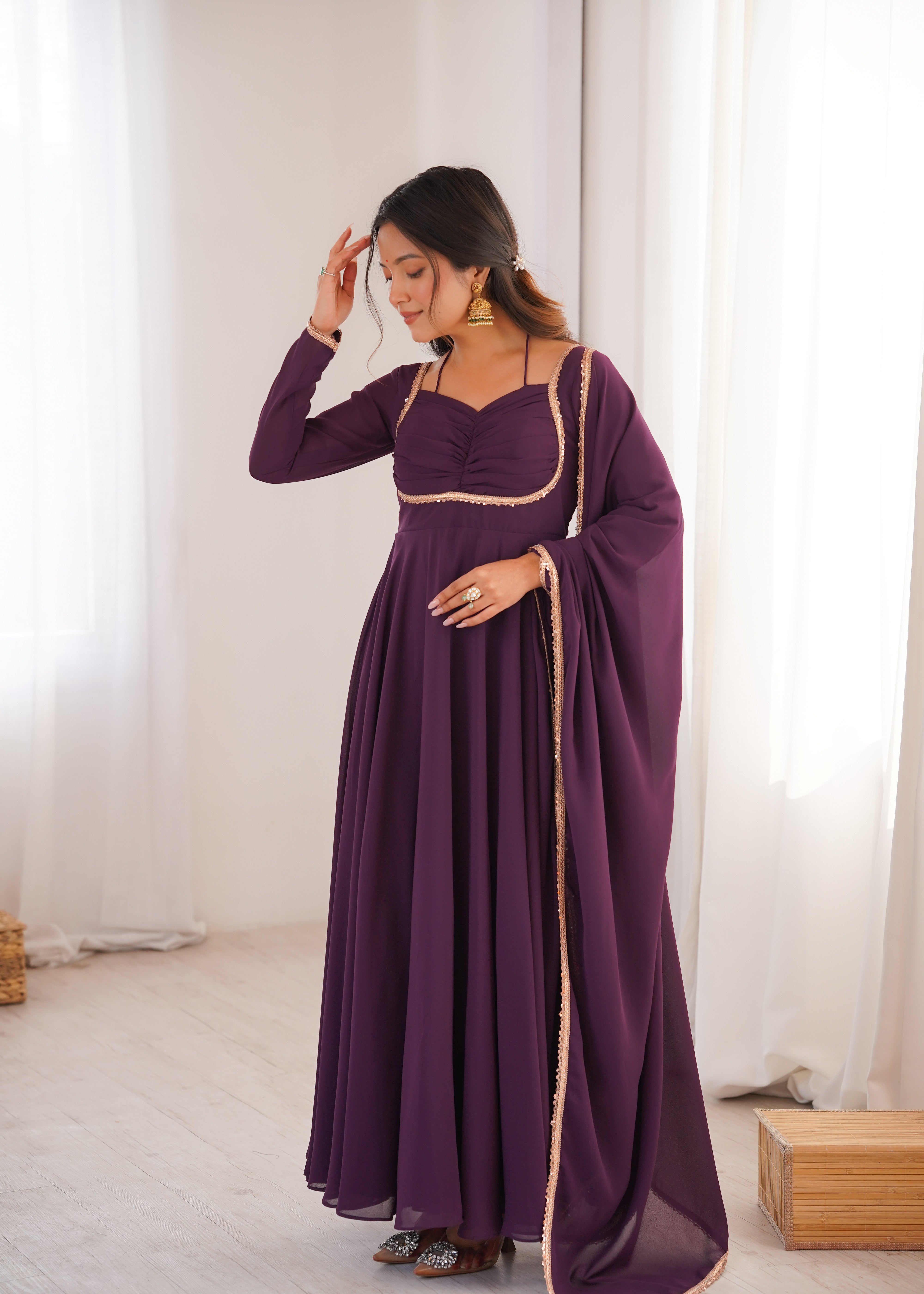 Women's Pure Fox Blooming Georgette Anarkali Gown with Dupatta Set