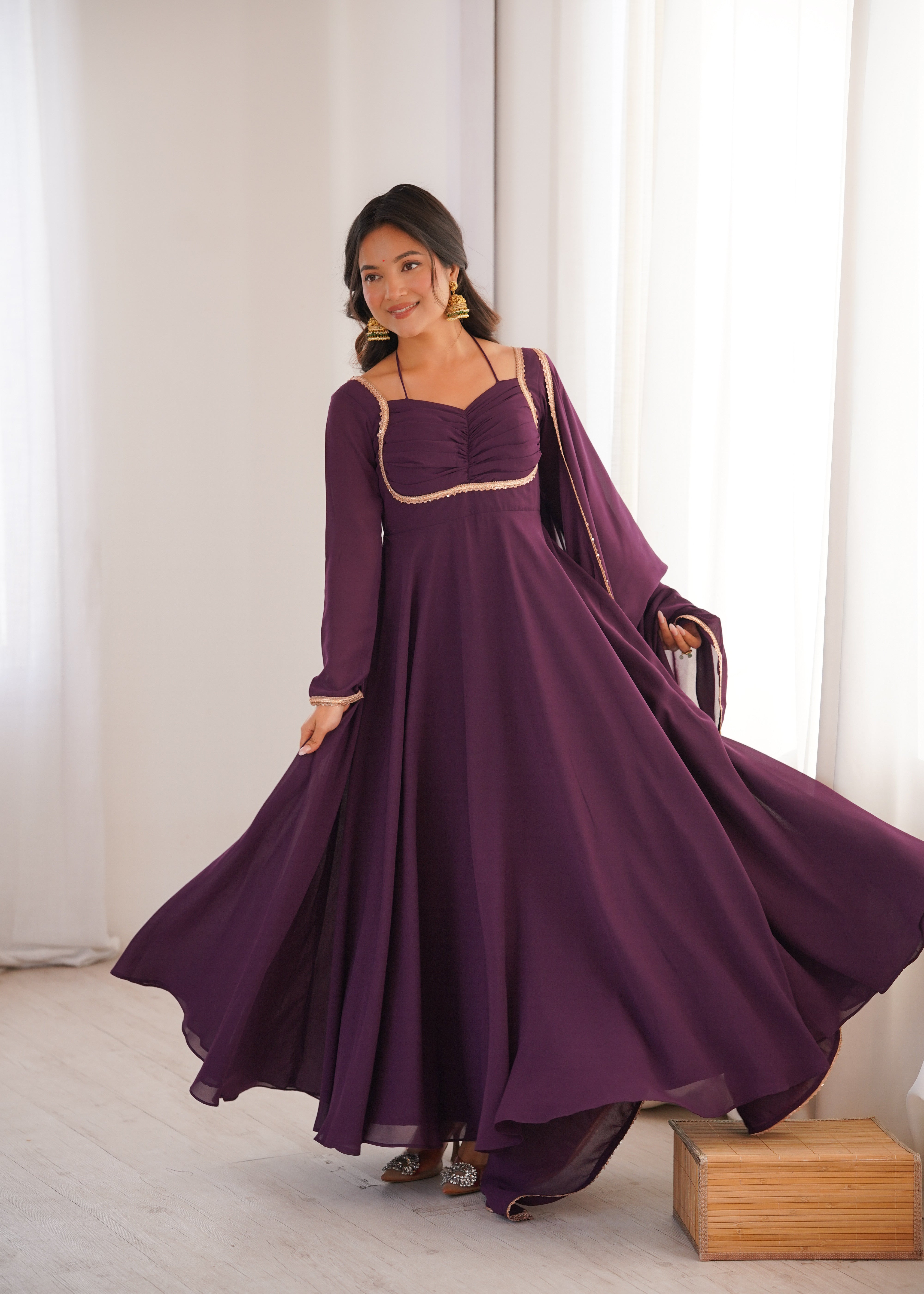 Women's Pure Fox Blooming Georgette Anarkali Gown with Dupatta Set