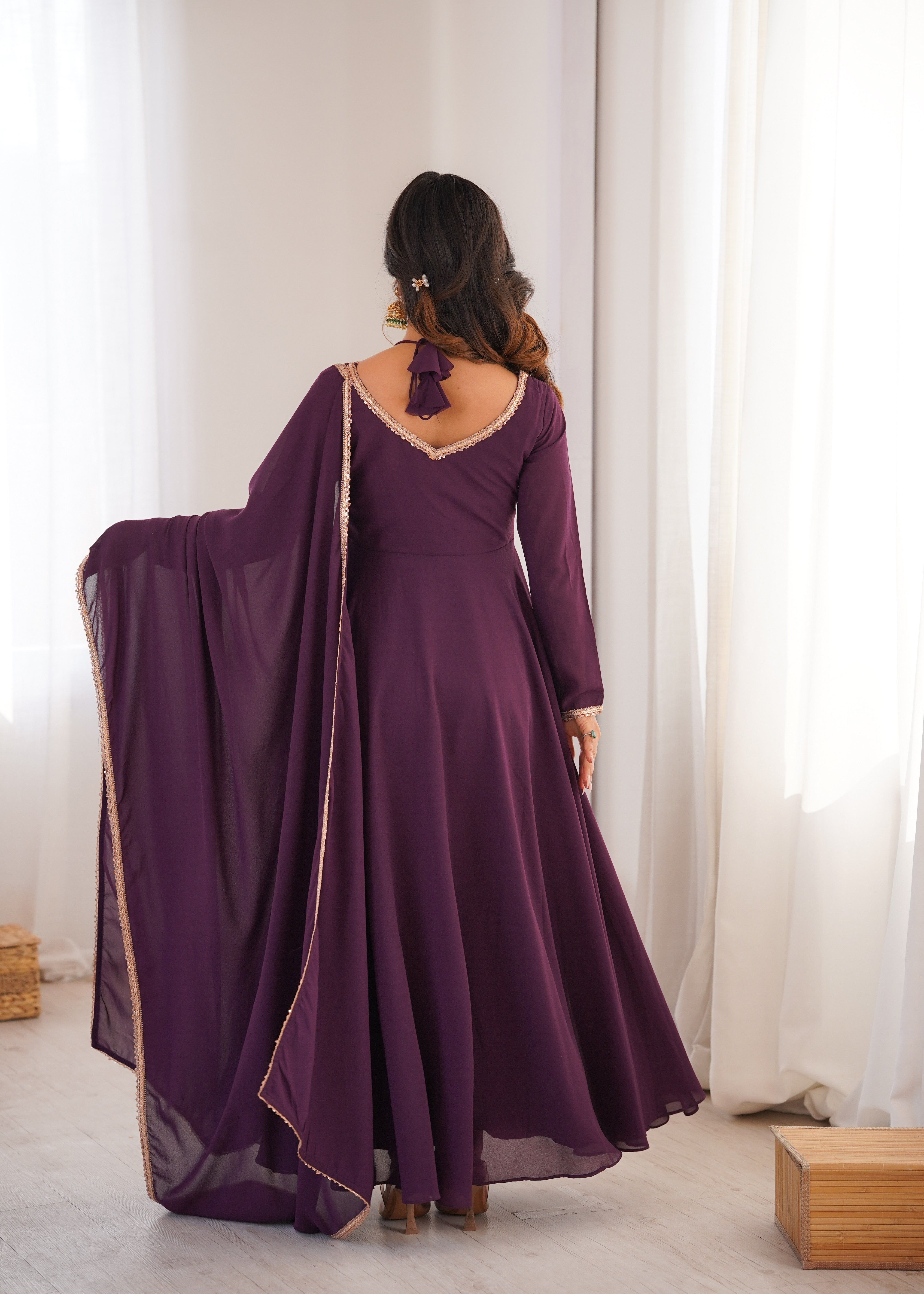 Women's Pure Fox Blooming Georgette Anarkali Gown with Dupatta Set