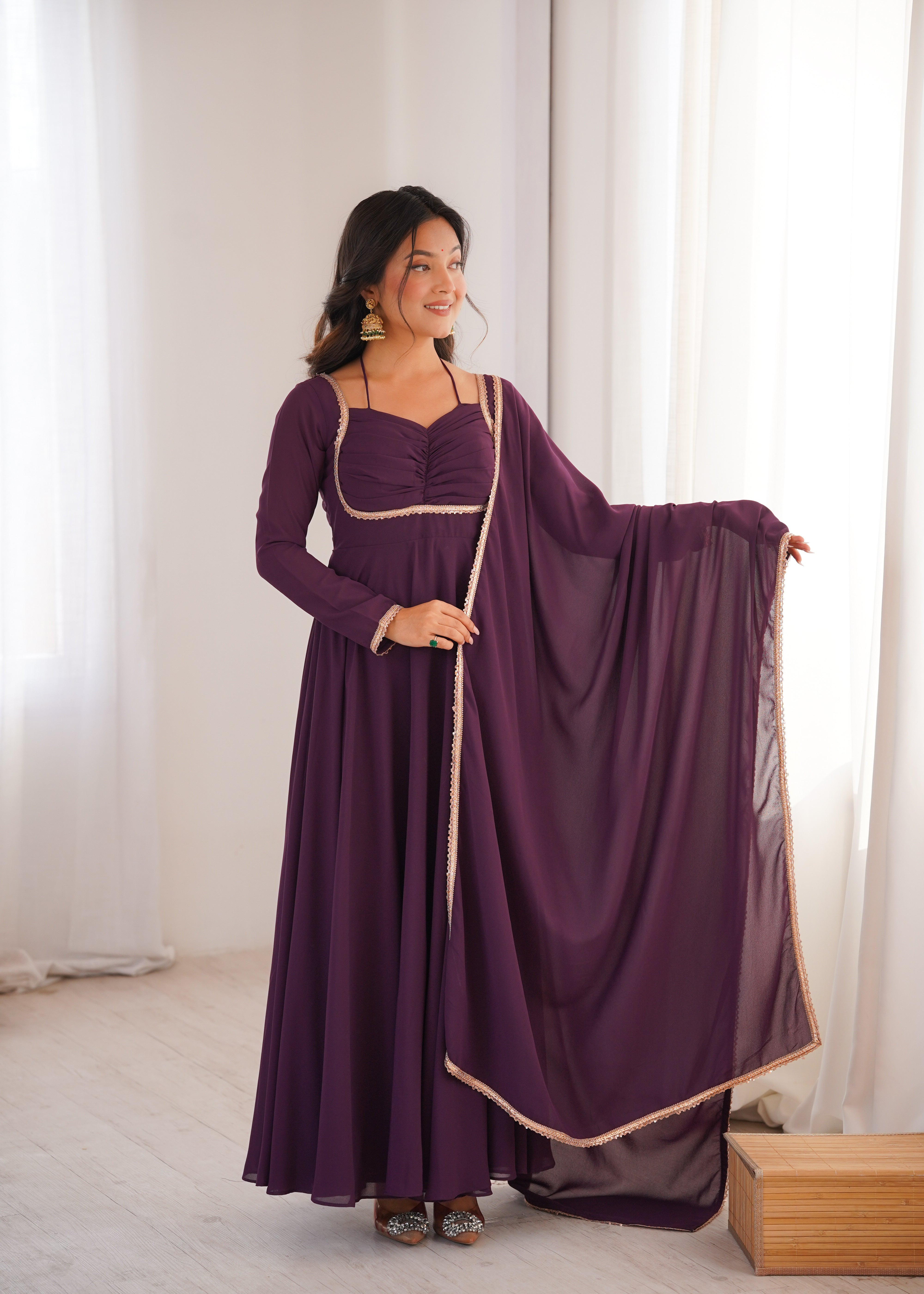 Women's Pure Fox Blooming Georgette Anarkali Gown with Dupatta Set