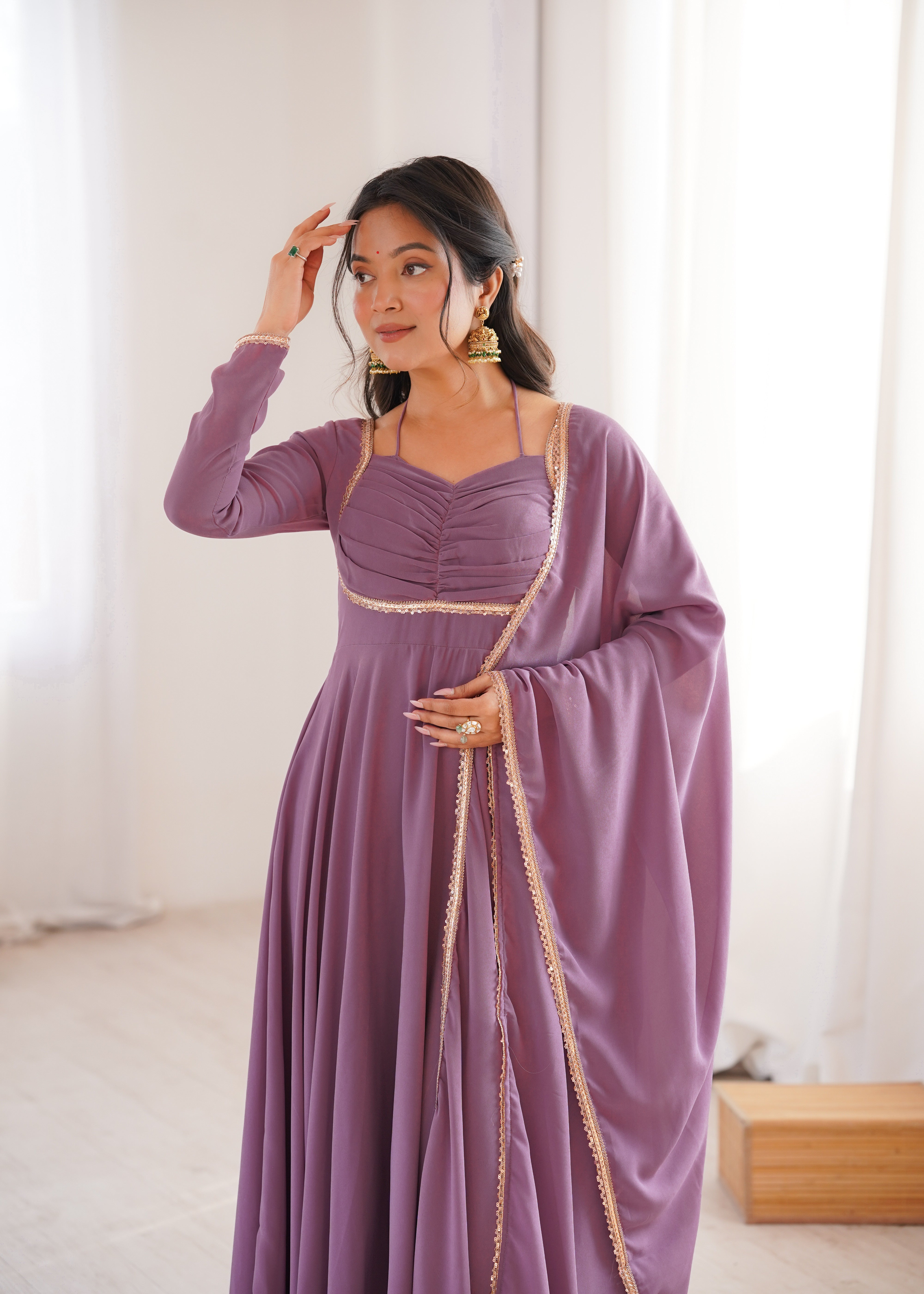 Women's Pure Fox Blooming Georgette Anarkali Gown with Dupatta Set