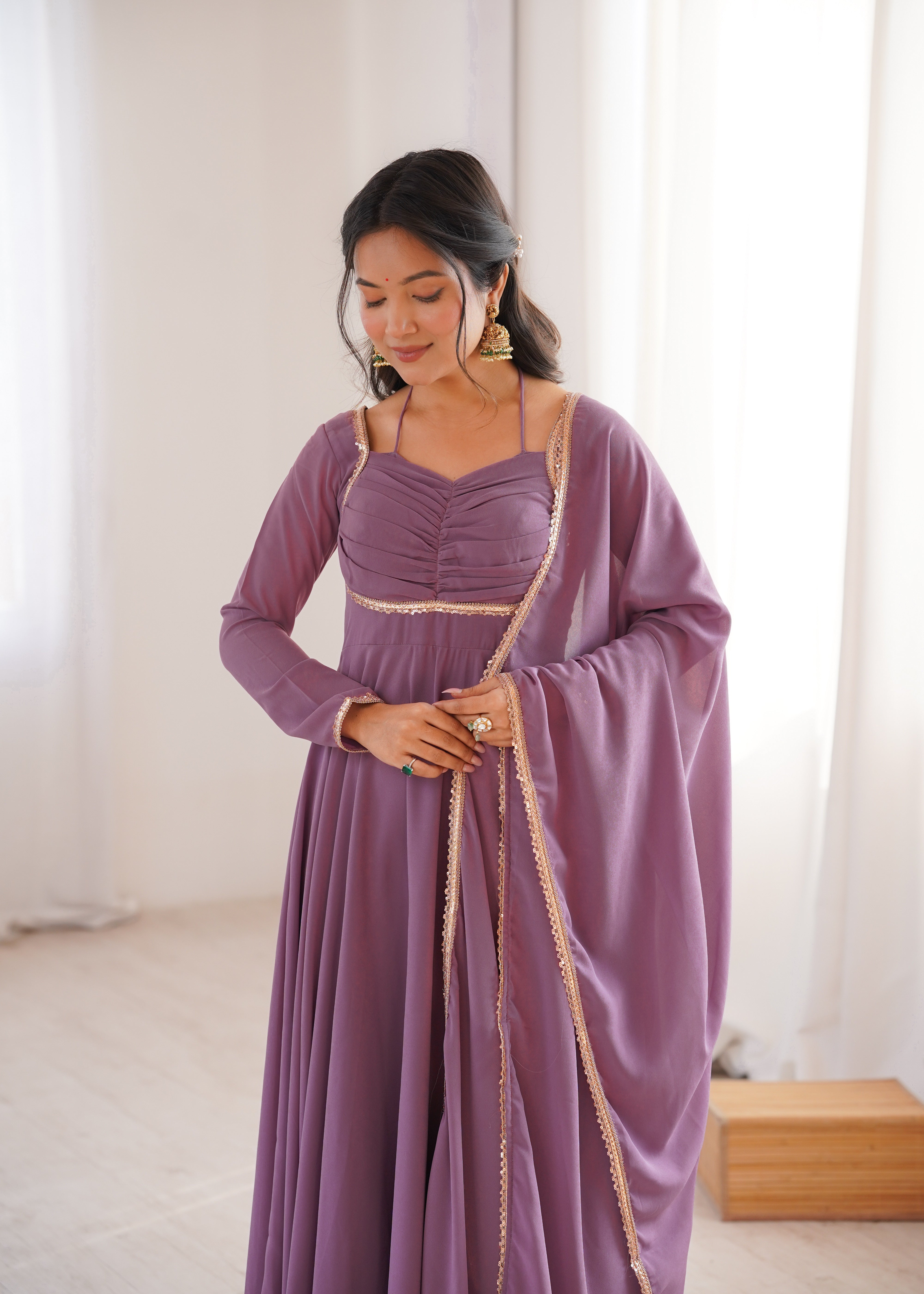 Women's Pure Fox Blooming Georgette Anarkali Gown with Dupatta Set
