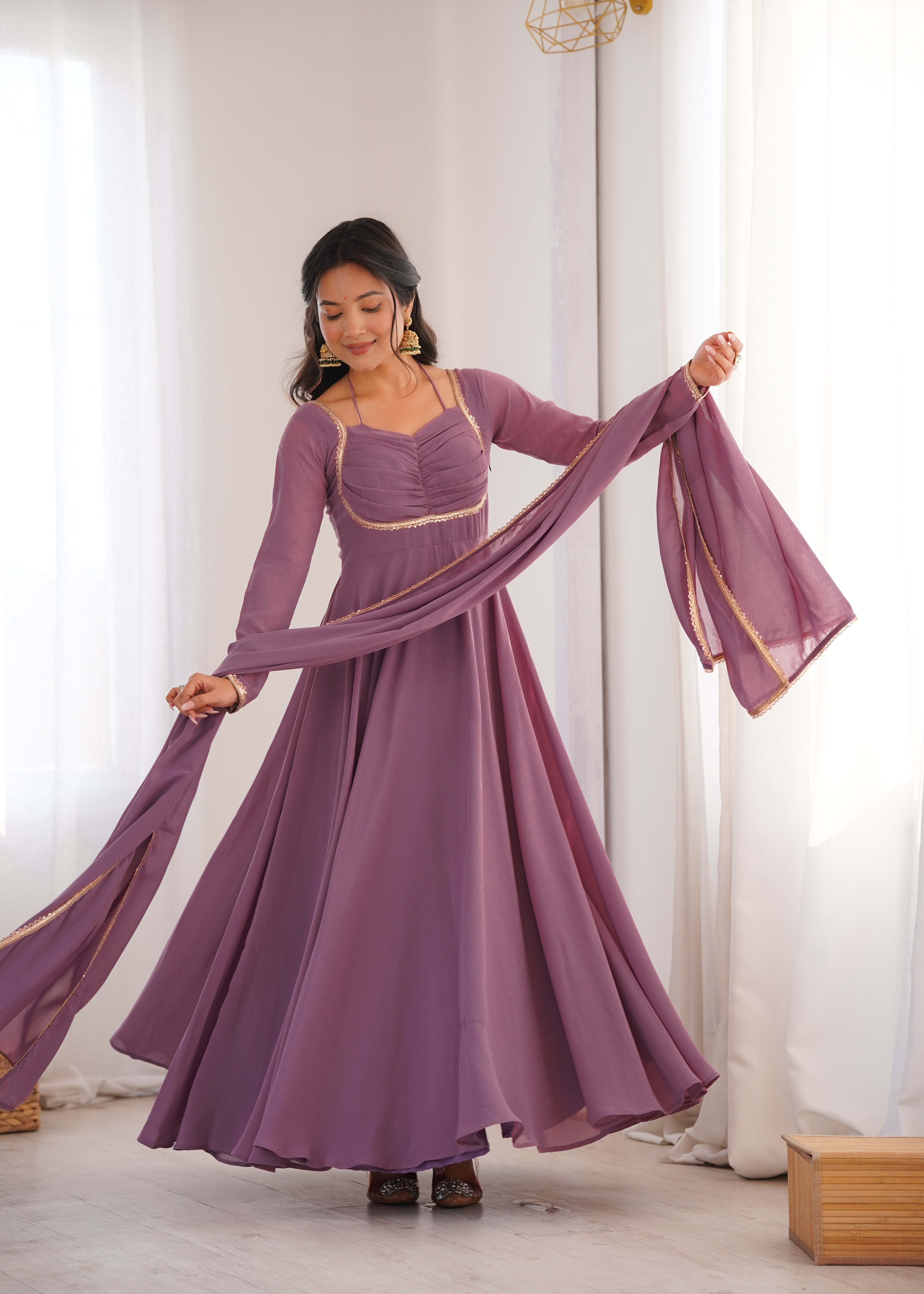 Women's Pure Fox Blooming Georgette Anarkali Gown with Dupatta Set