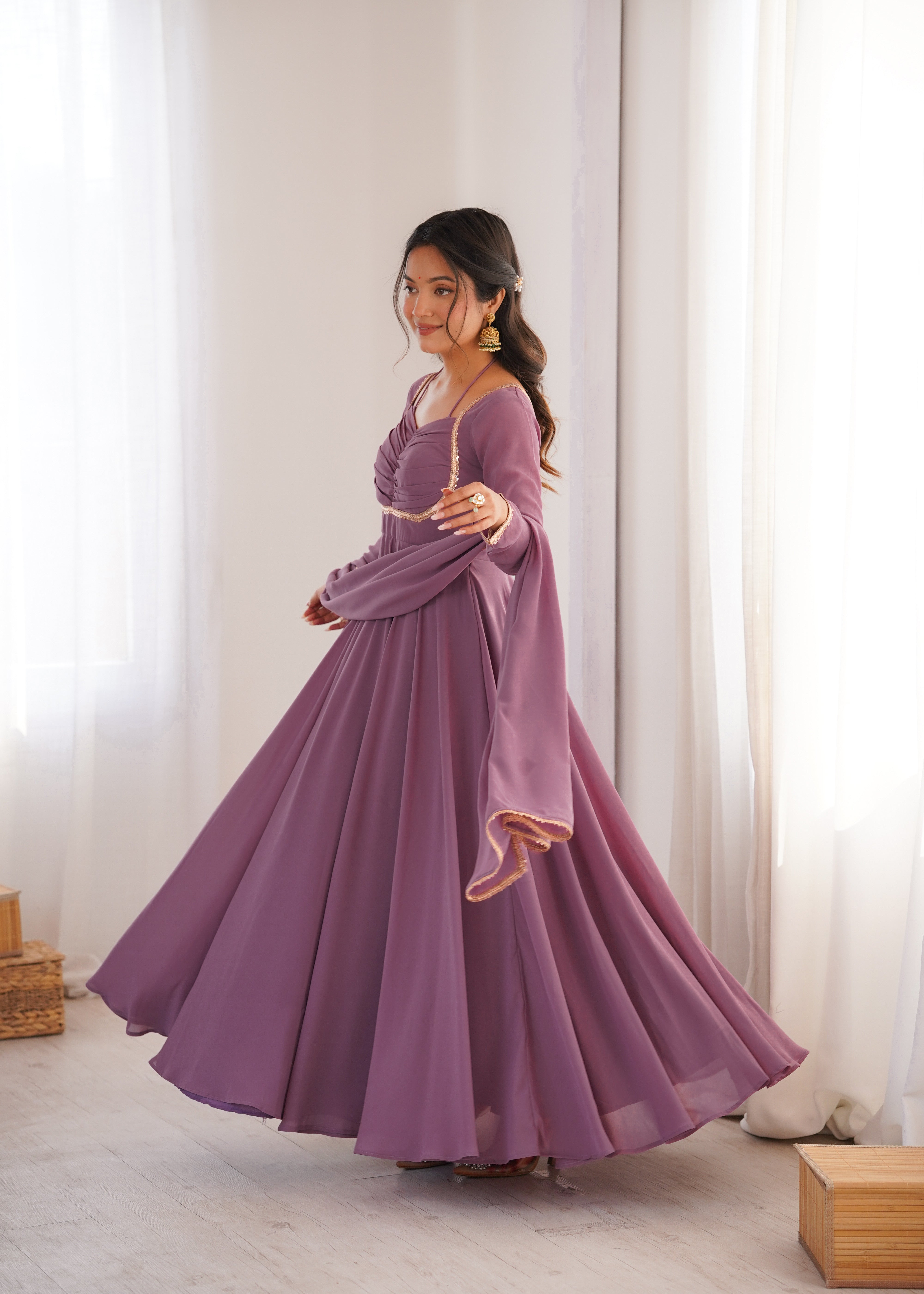 Women's Pure Fox Blooming Georgette Anarkali Gown with Dupatta Set