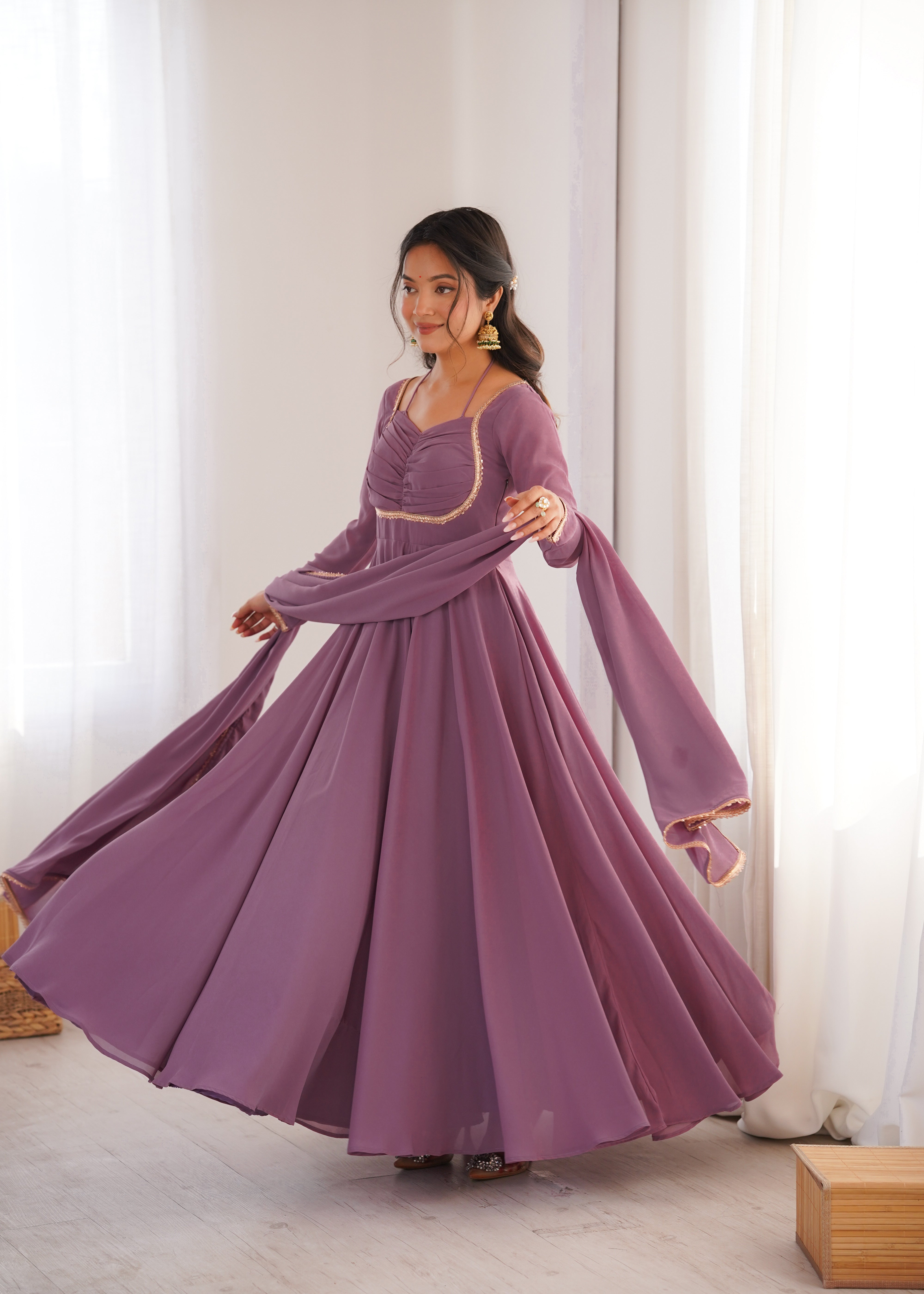 Women's Pure Fox Blooming Georgette Anarkali Gown with Dupatta Set