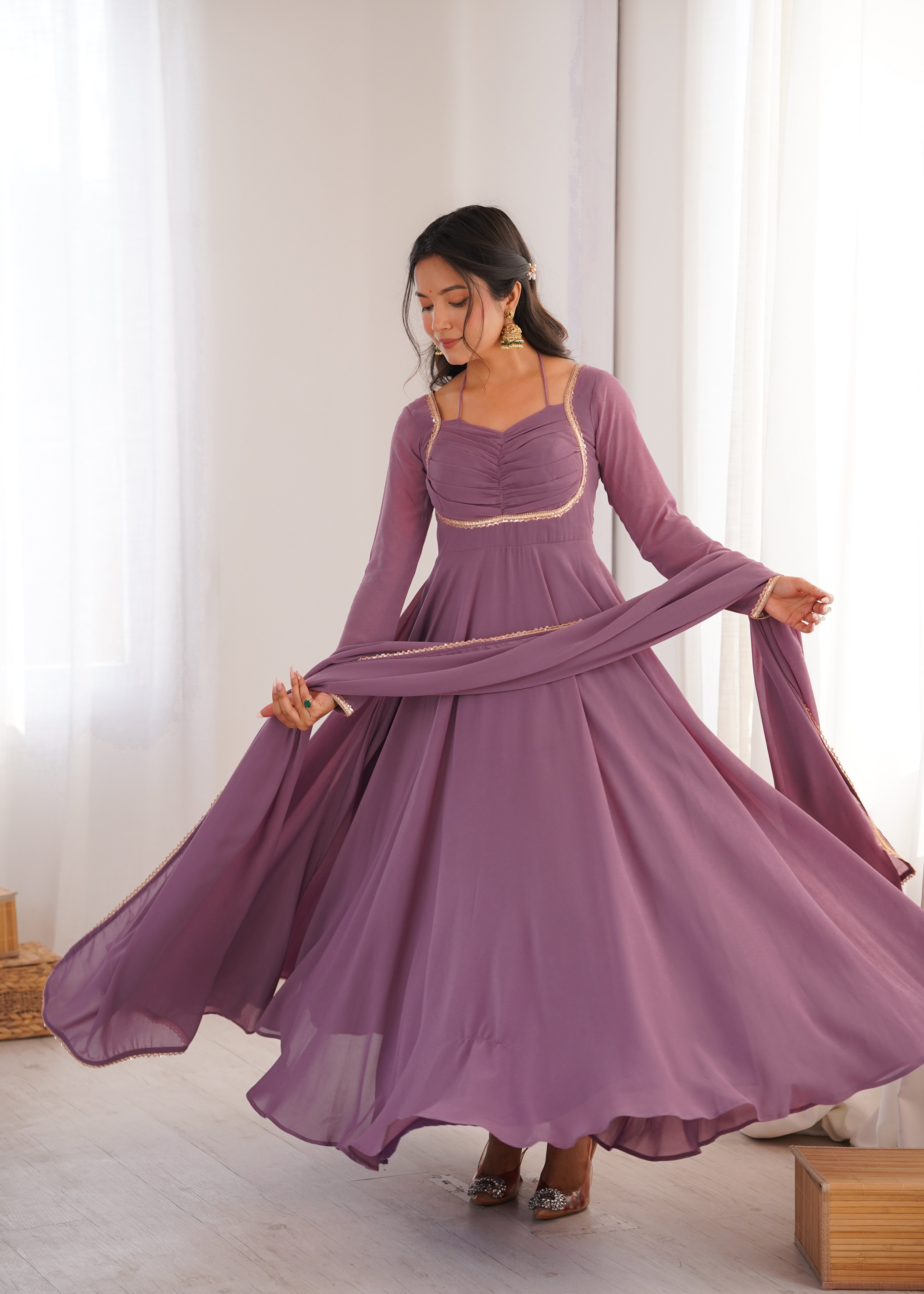 Women's Pure Fox Blooming Georgette Anarkali Gown with Dupatta Set