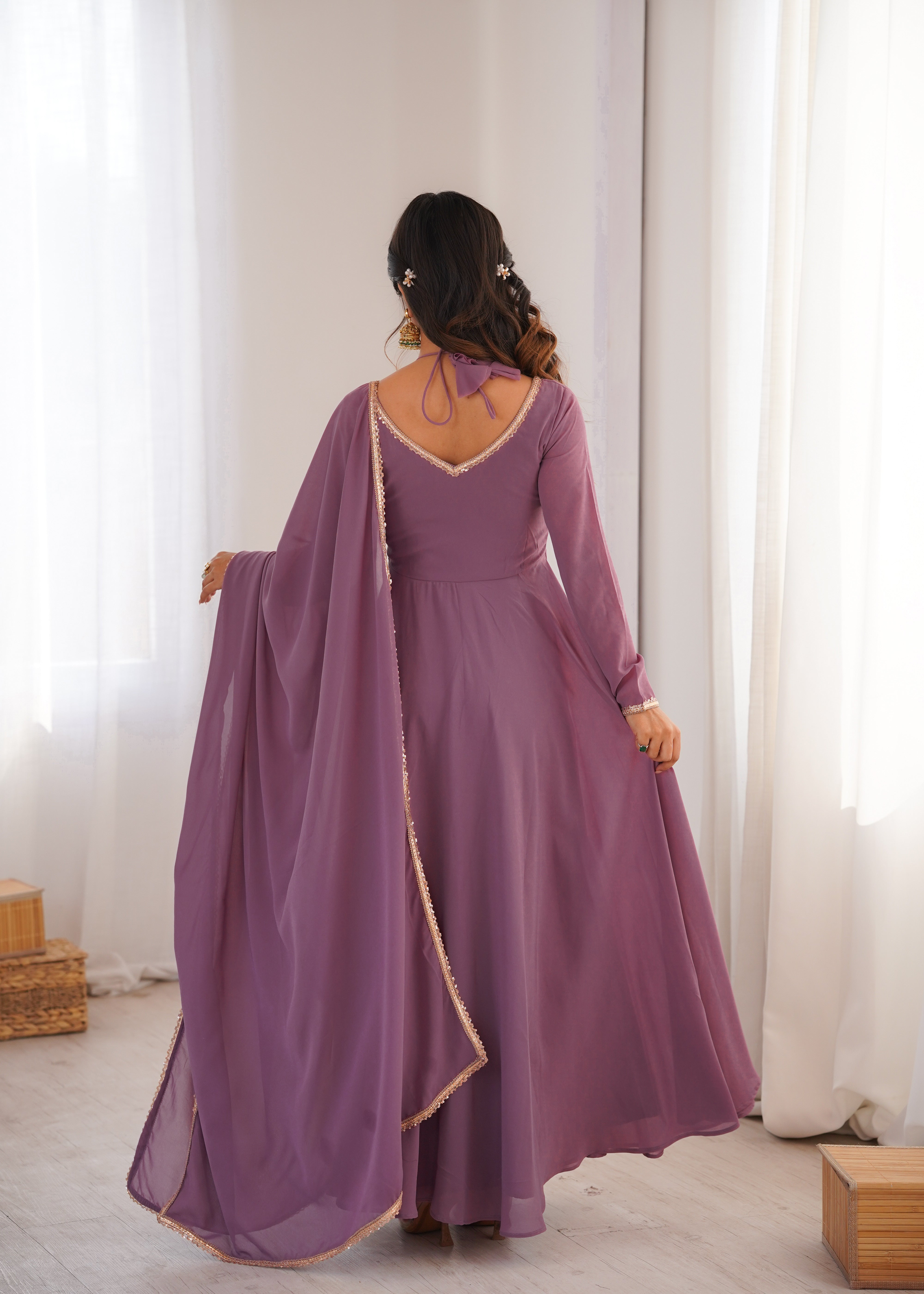Women's Pure Fox Blooming Georgette Anarkali Gown with Dupatta Set