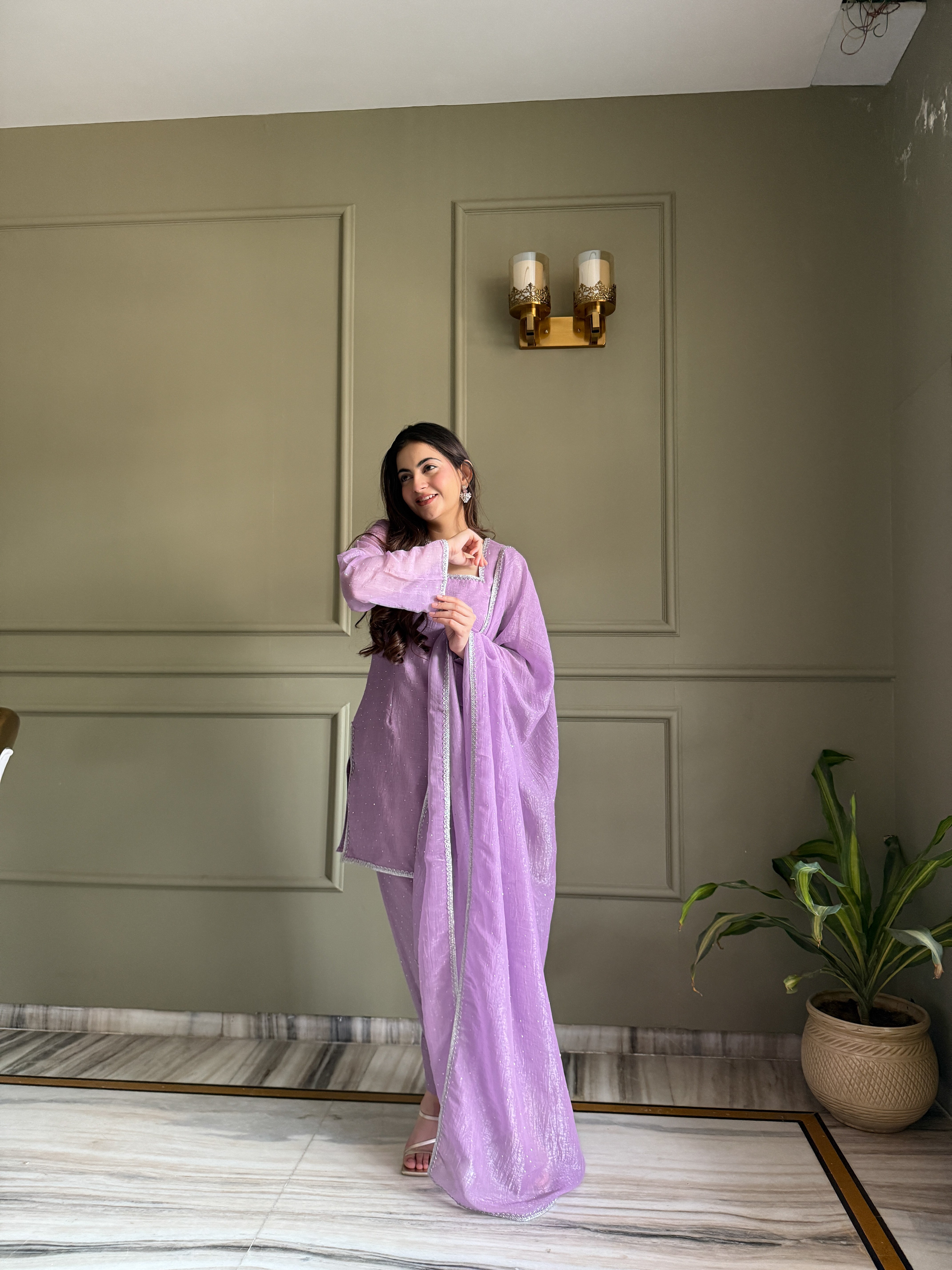 Women's Crunchy Silk Farshi Salwar Kurta Dupatta Set with Swarovski Work