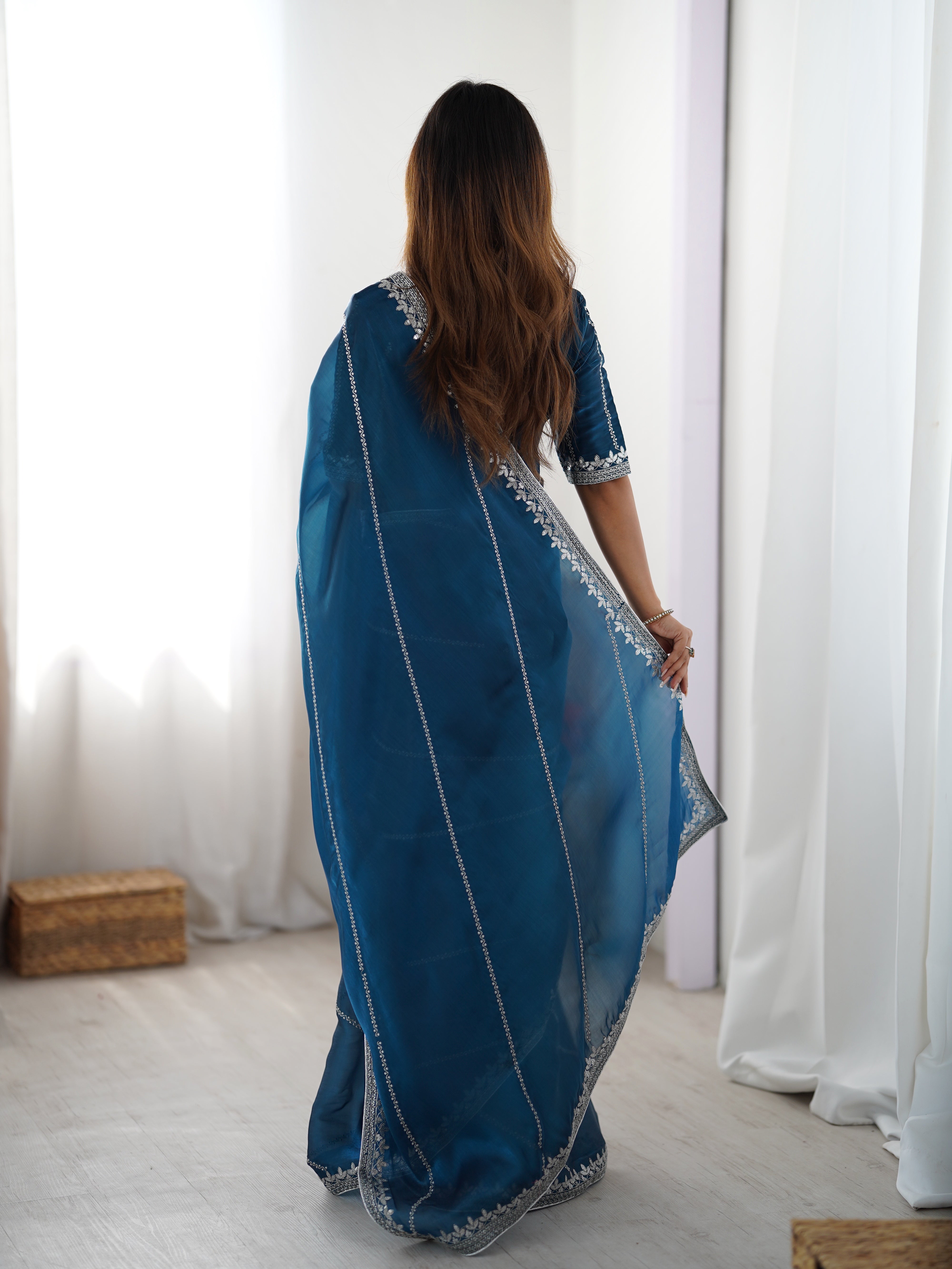 Premium Heavy JMC Silk Thread & Sequin Embroidered Designer Party Wear Saree with Blouse