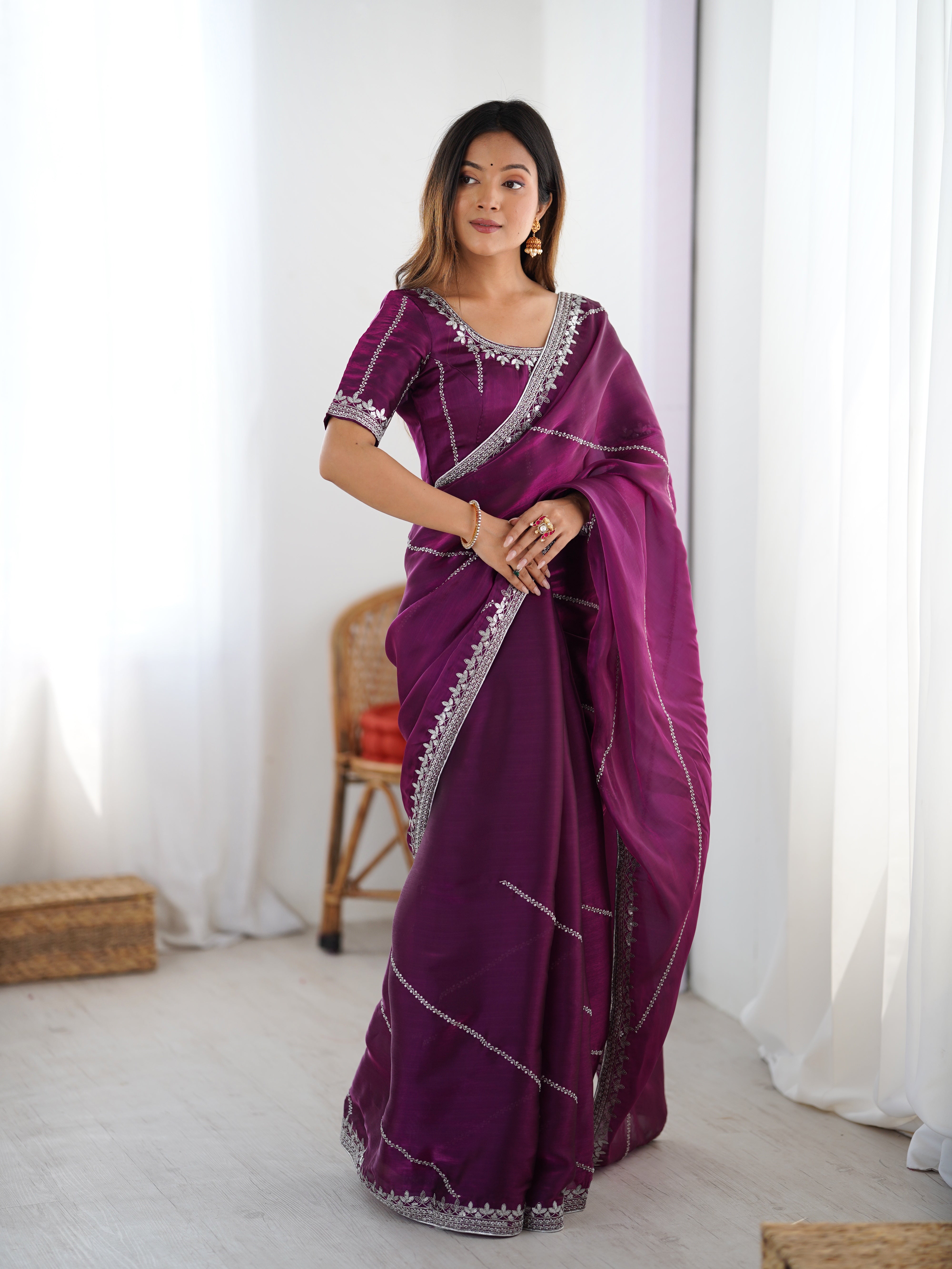 Premium Heavy JMC Silk Thread & Sequin Embroidered Designer Party Wear Saree with Blouse