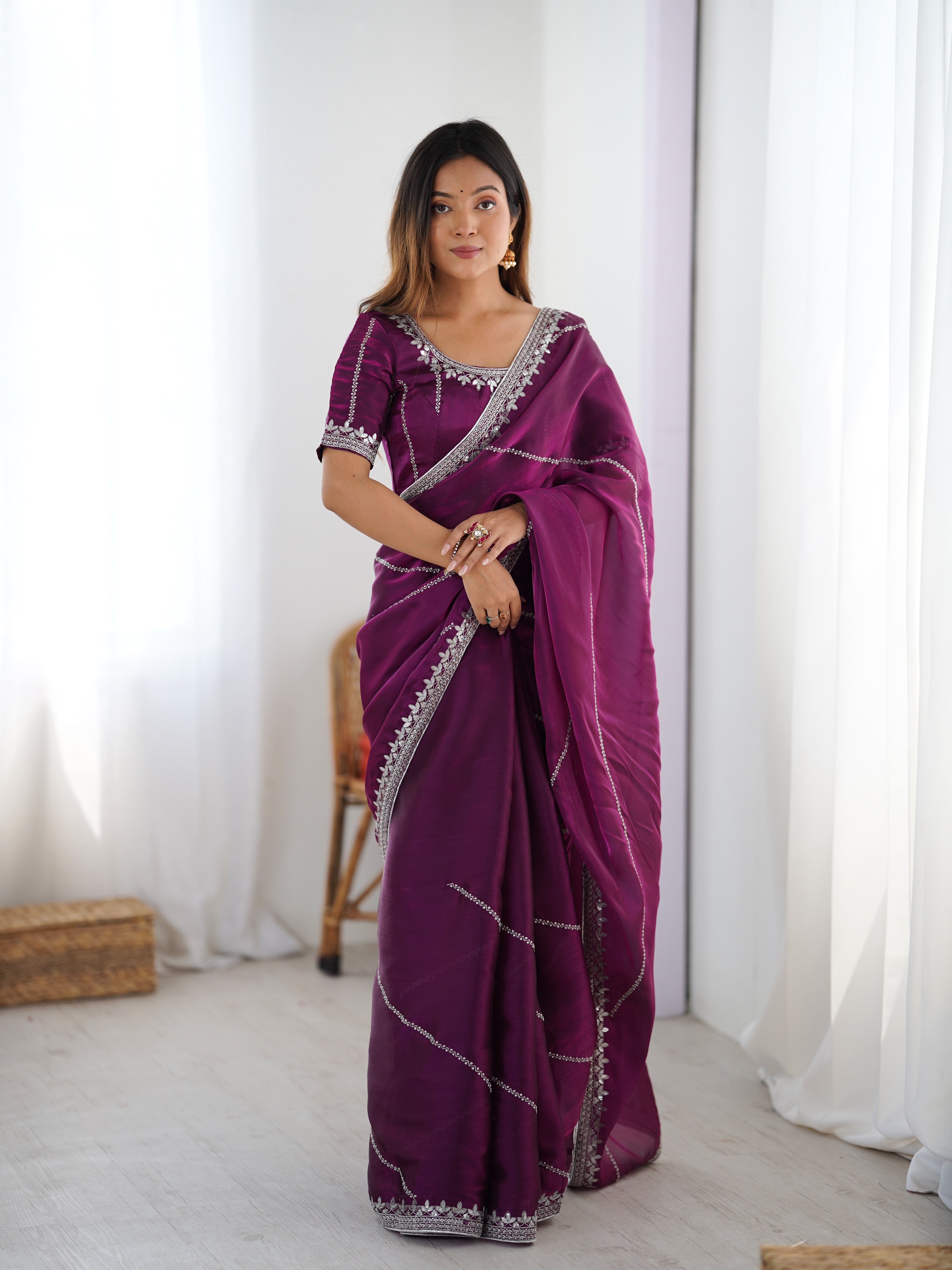 Premium Heavy JMC Silk Thread & Sequin Embroidered Designer Party Wear Saree with Blouse