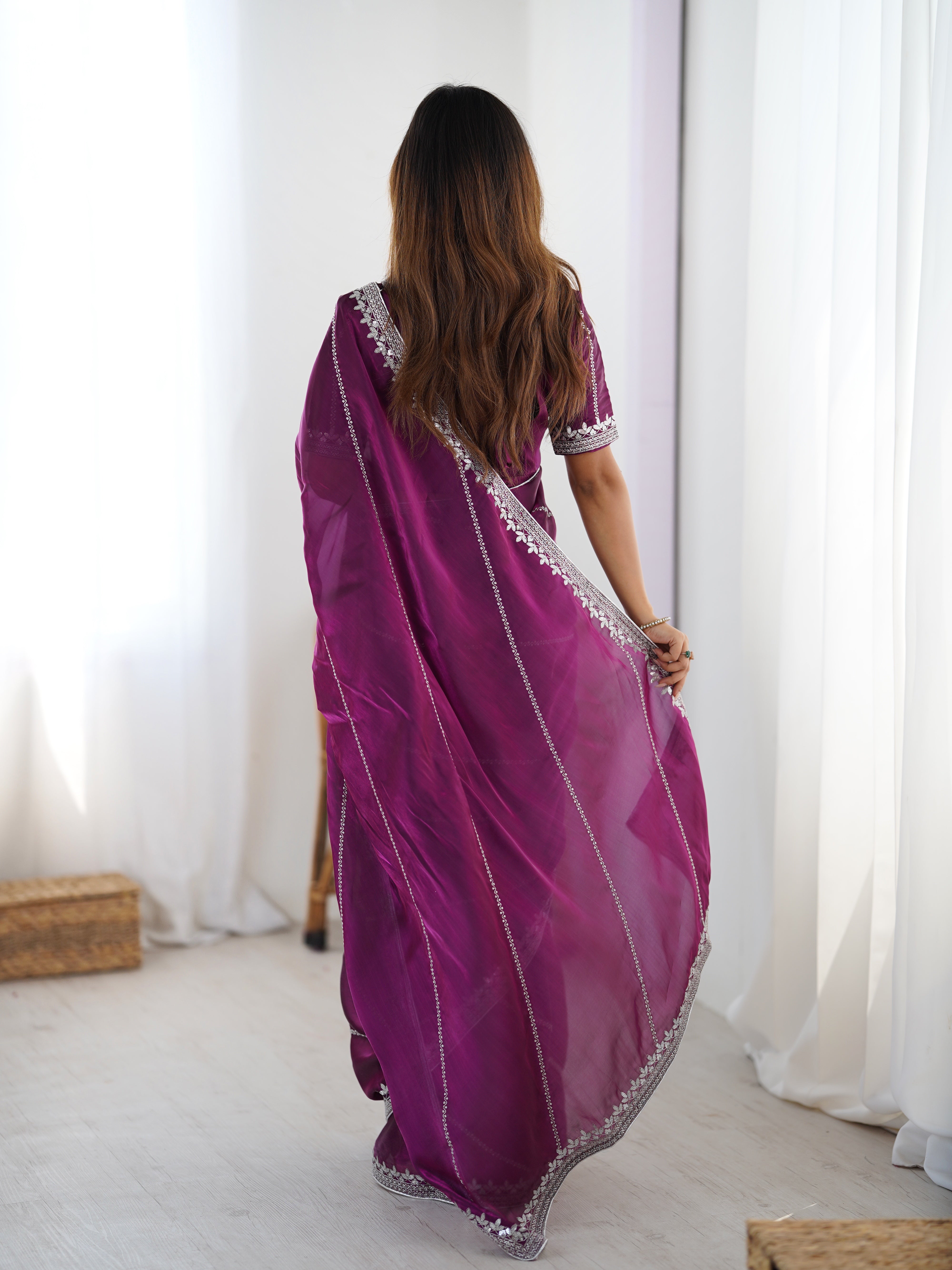 Premium Heavy JMC Silk Thread & Sequin Embroidered Designer Party Wear Saree with Blouse