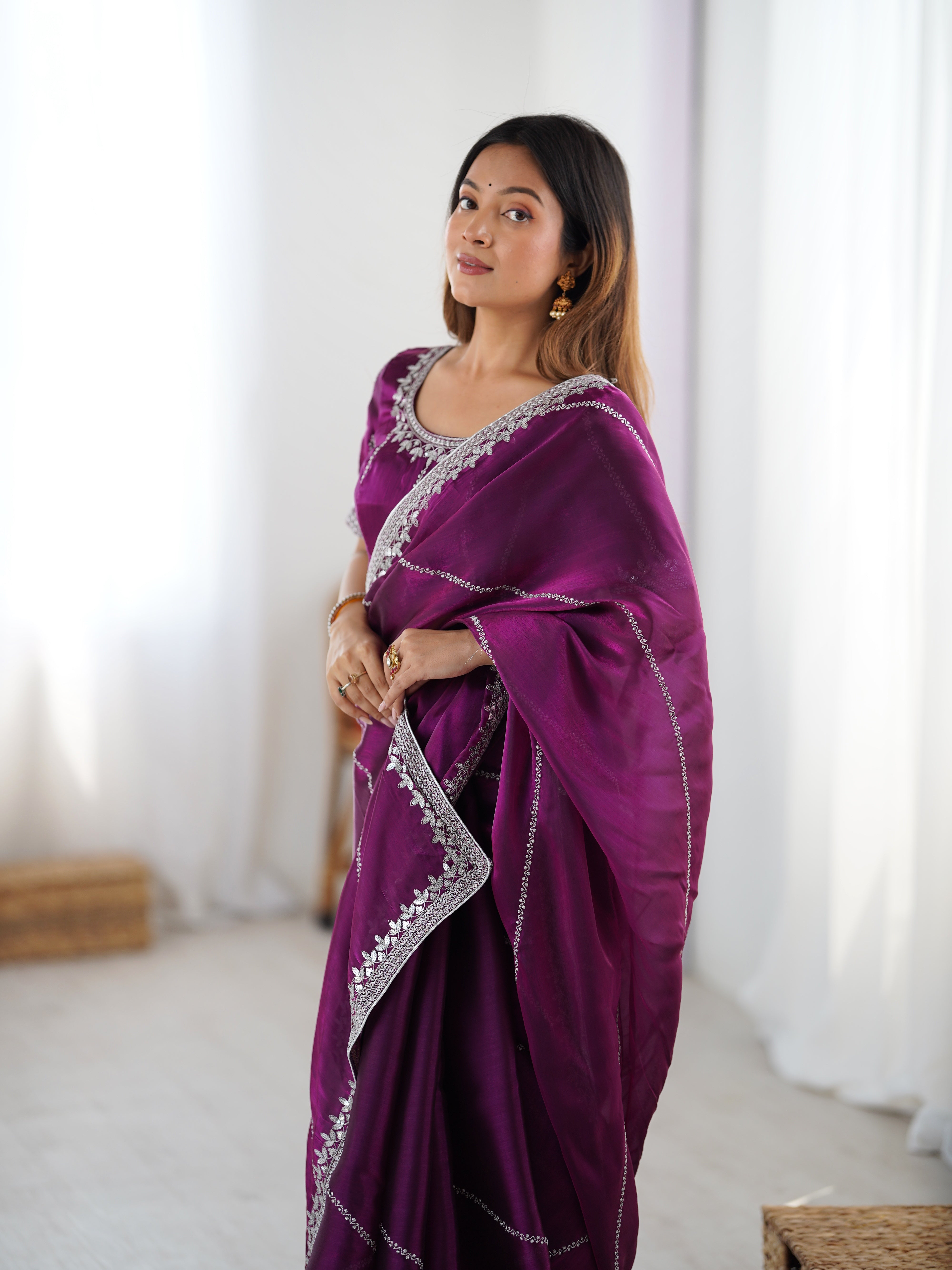 Premium Heavy JMC Silk Thread & Sequin Embroidered Designer Party Wear Saree with Blouse