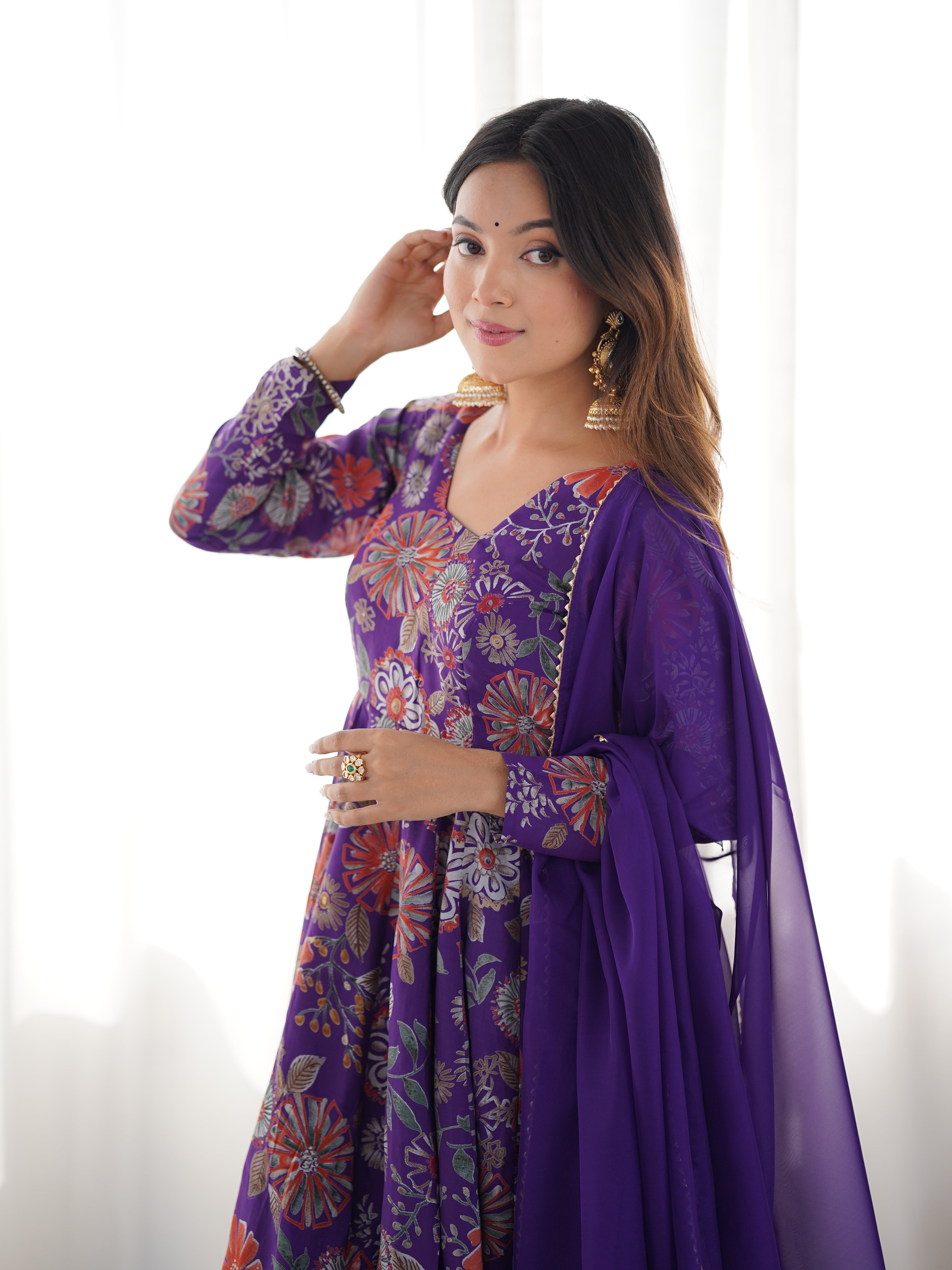 Roman Silk Chanderi Discharge Print Kediya Kurta Palazzo Set with Organza Dupatta