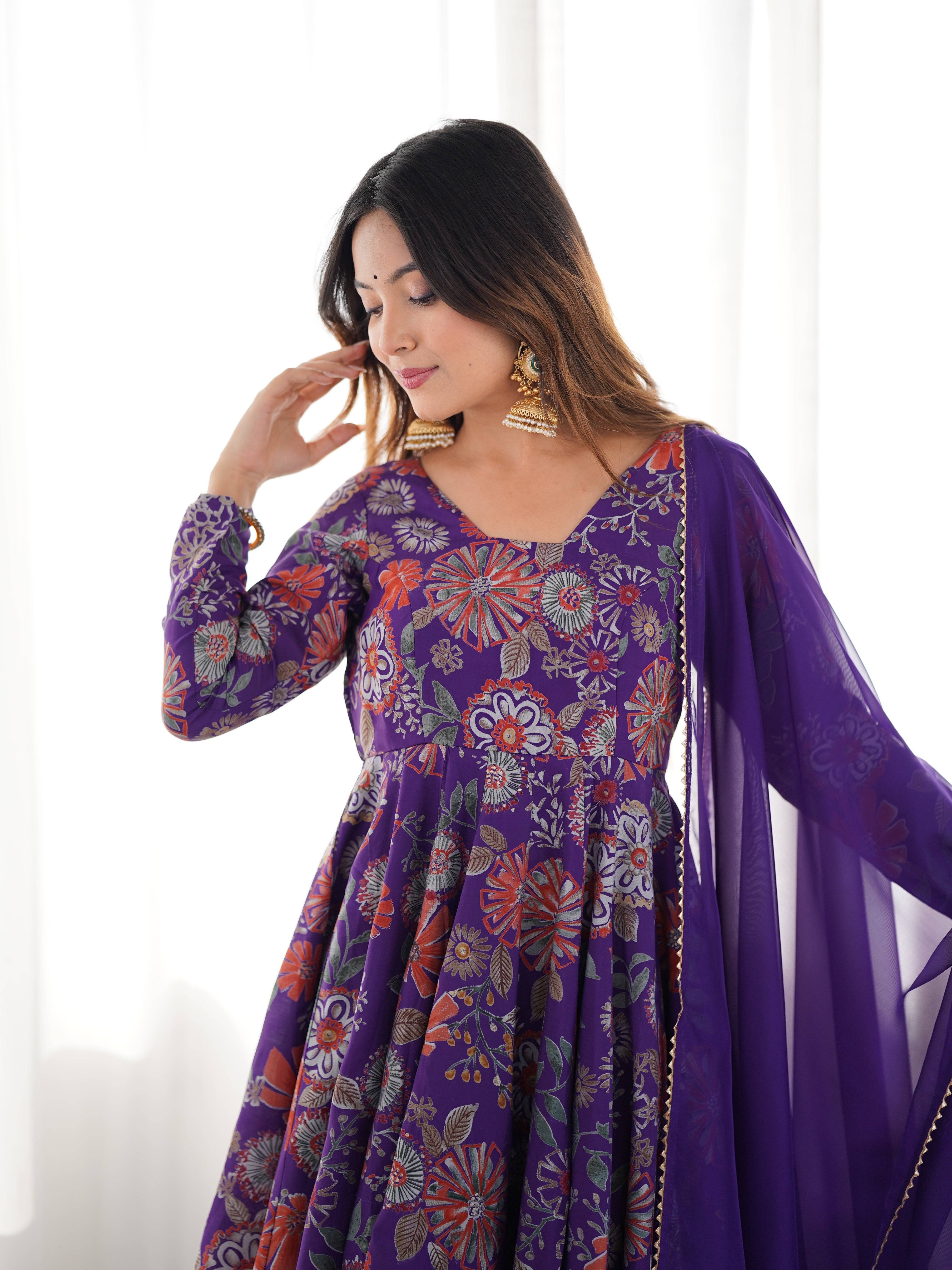 Roman Silk Chanderi Discharge Print Kediya Kurta Palazzo Set with Organza Dupatta