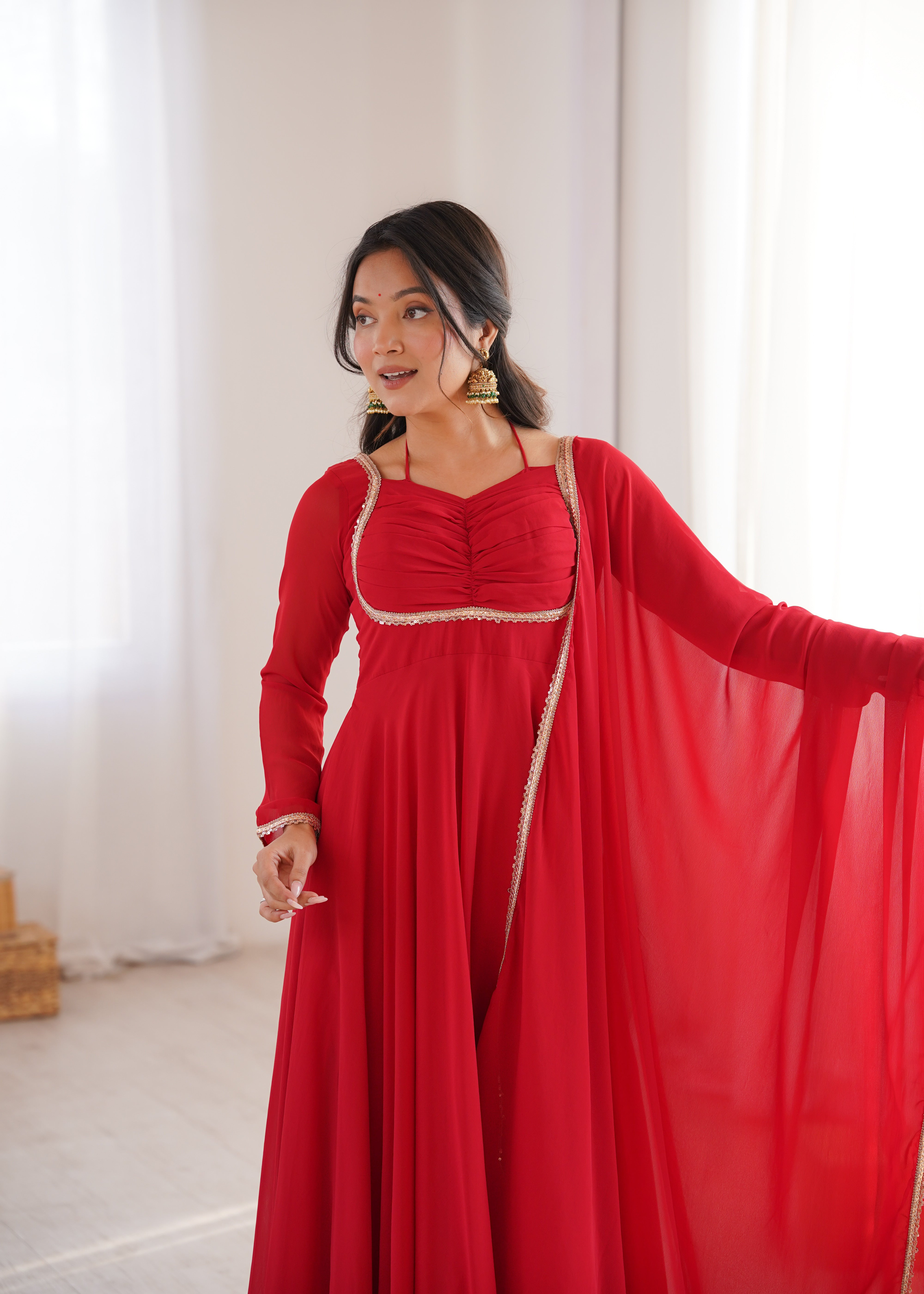 Women's Pure Fox Blooming Georgette Anarkali Gown with Dupatta Set