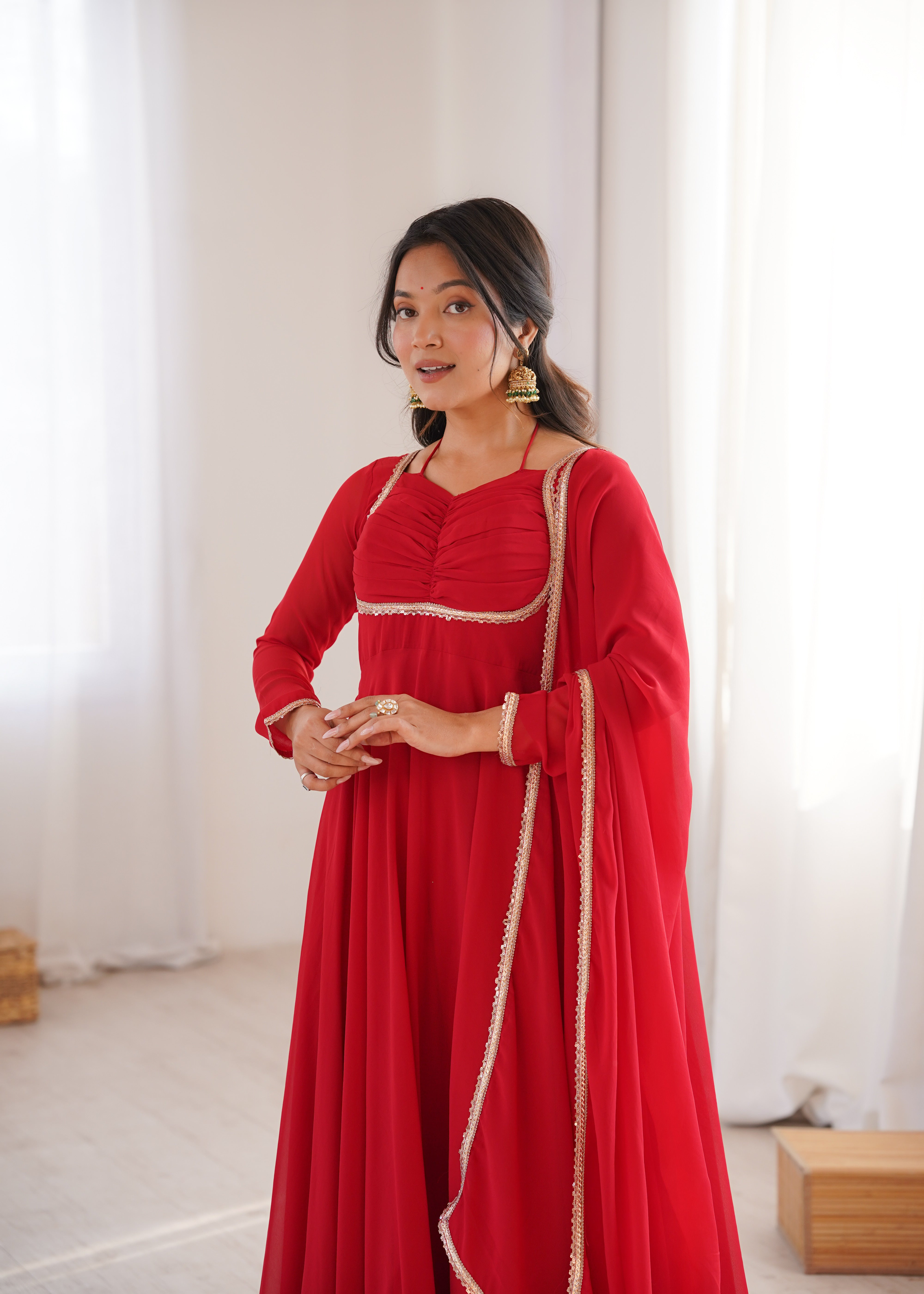 Women's Pure Fox Blooming Georgette Anarkali Gown with Dupatta Set