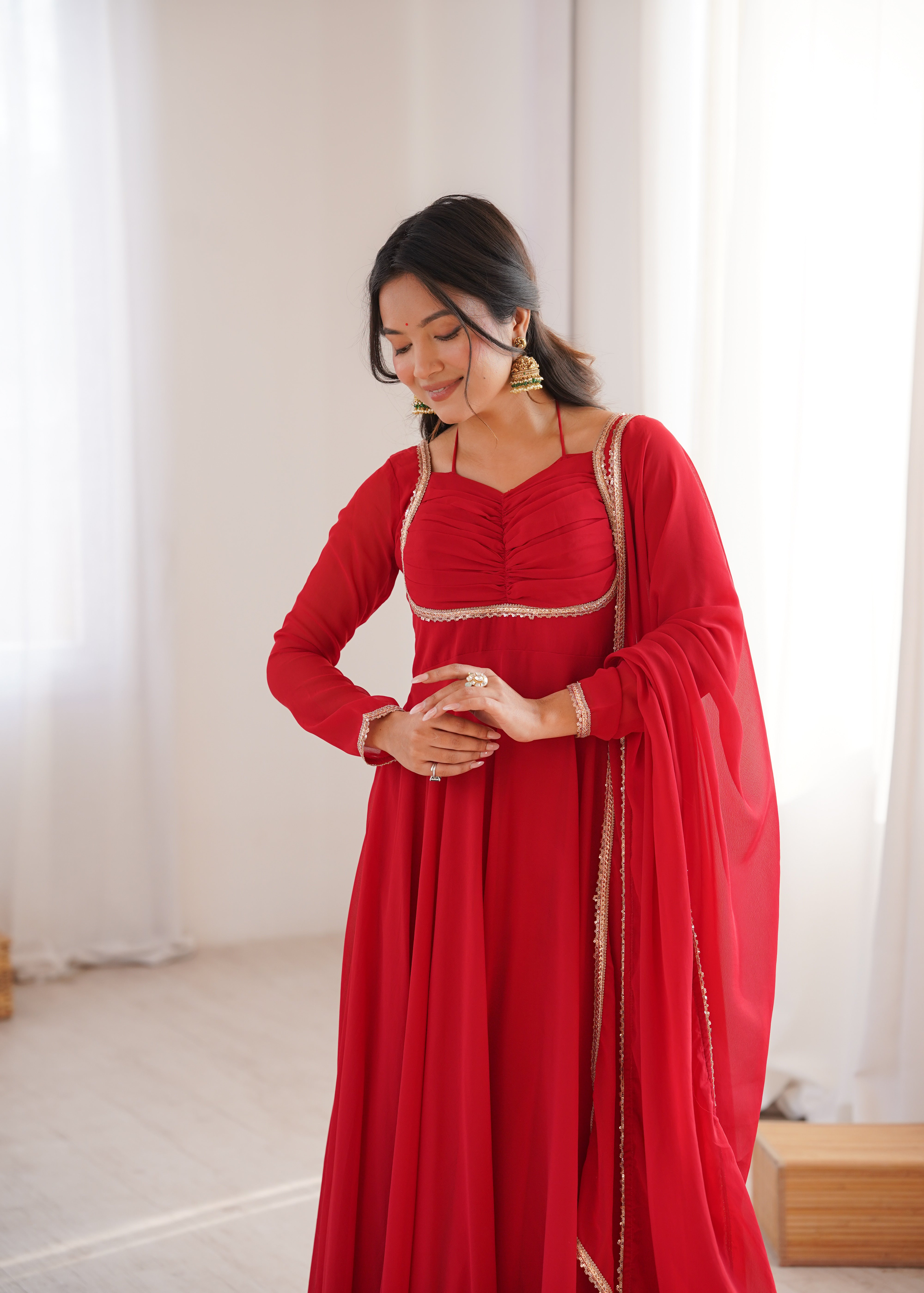 Women's Pure Fox Blooming Georgette Anarkali Gown with Dupatta Set