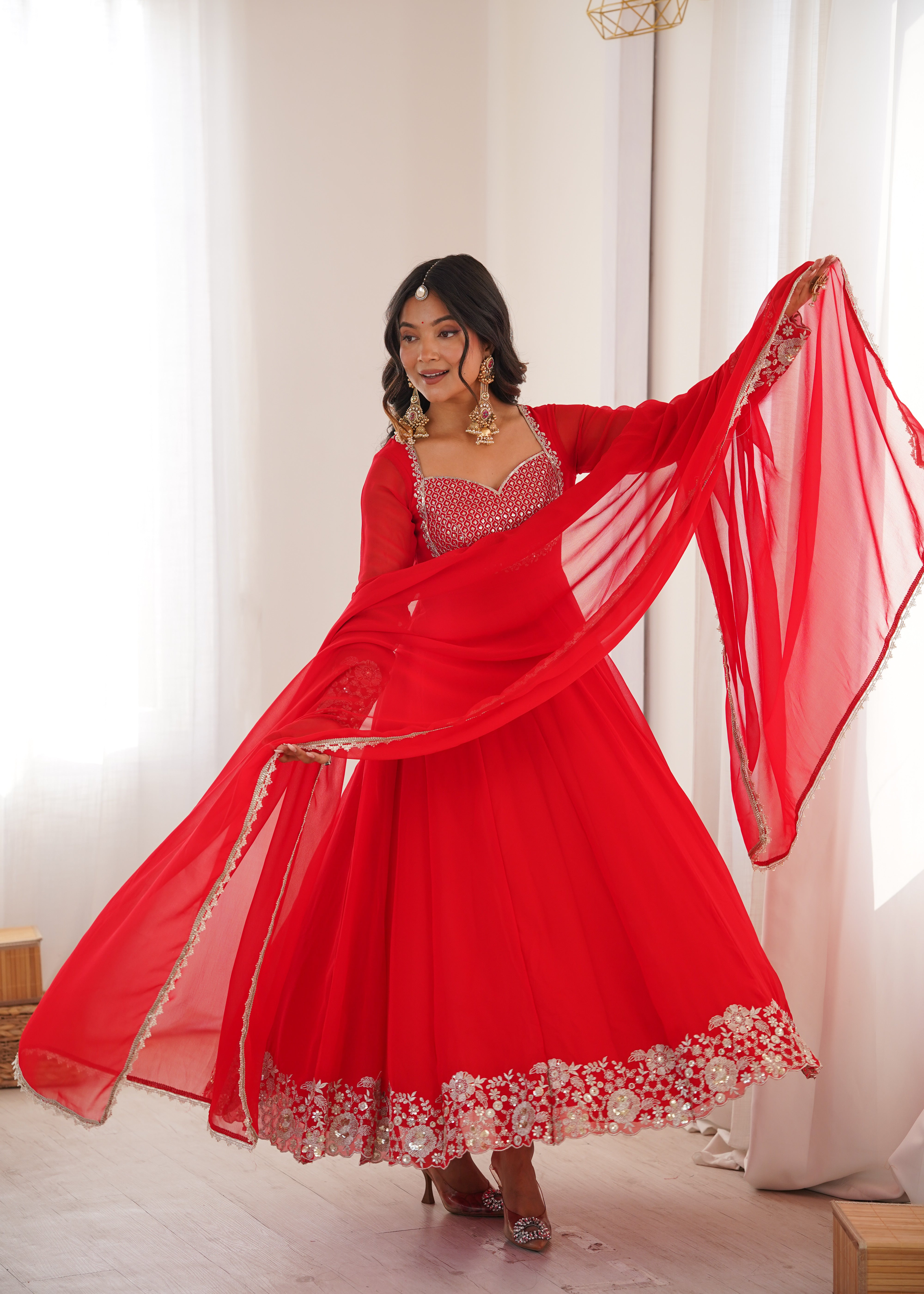 Heavy Faux Georgette Embroidered Anarkali Suit with Pant & Lace Dupatta