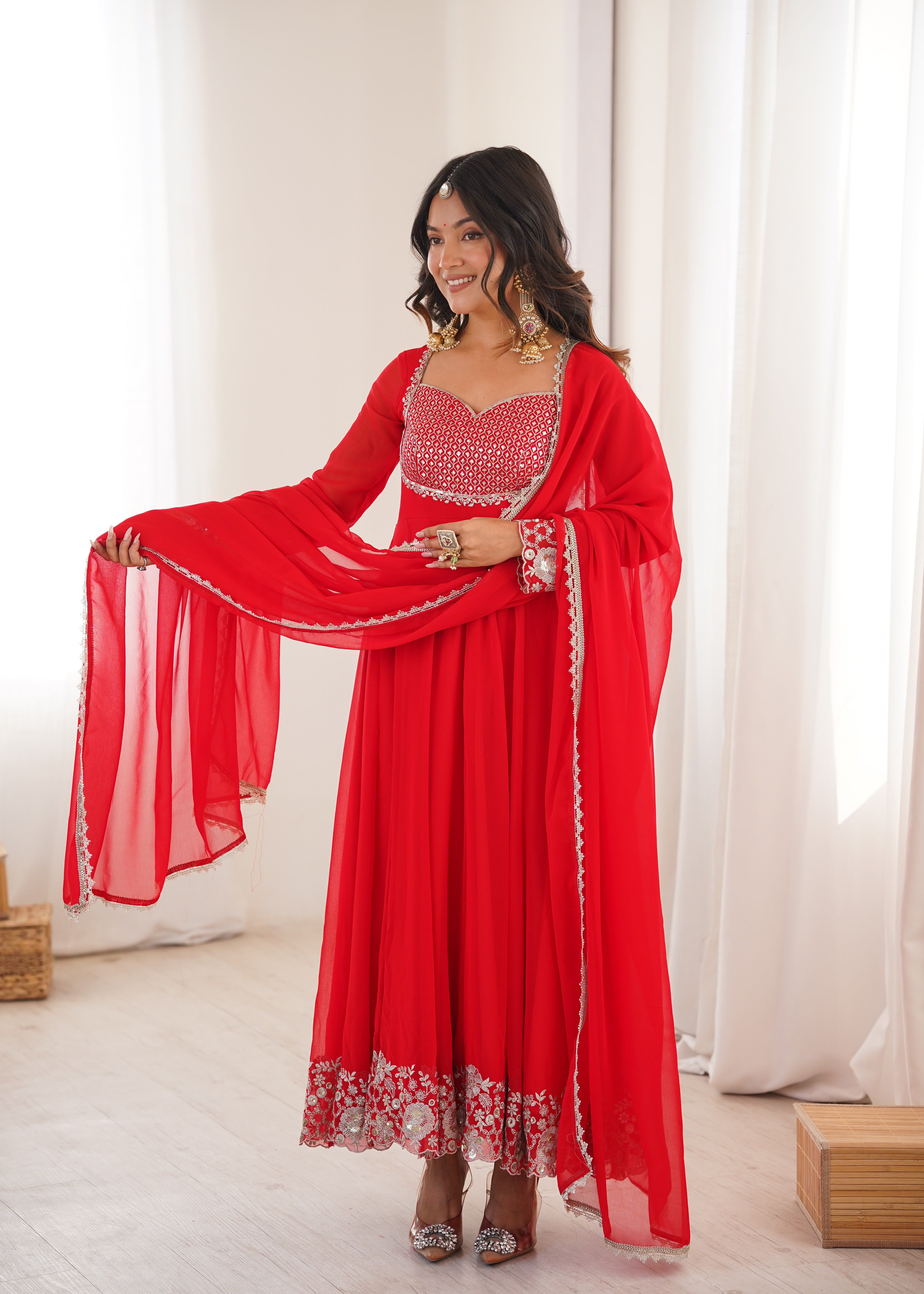 Heavy Faux Georgette Embroidered Anarkali Suit with Pant & Lace Dupatta