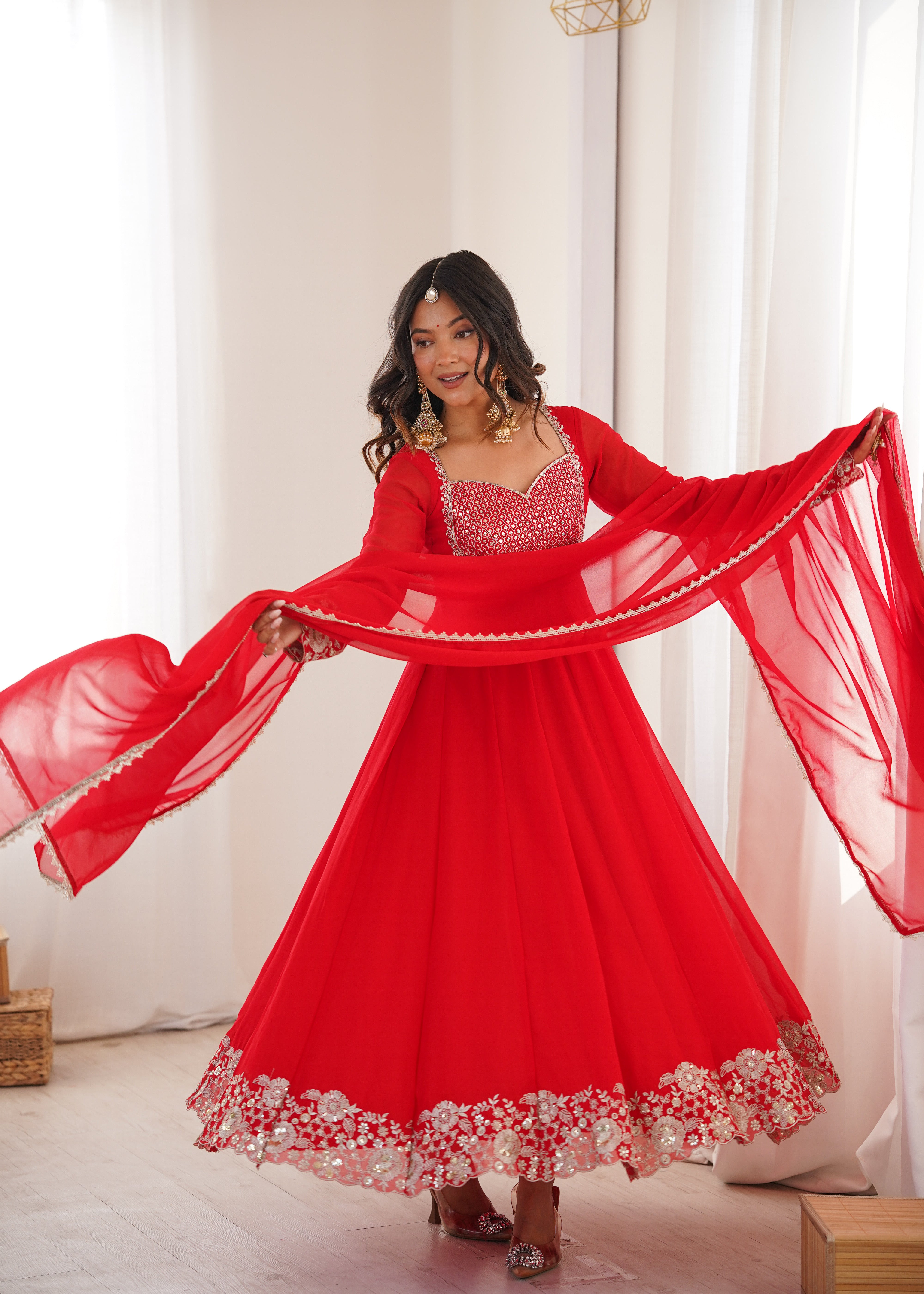 Heavy Faux Georgette Embroidered Anarkali Suit with Pant & Lace Dupatta