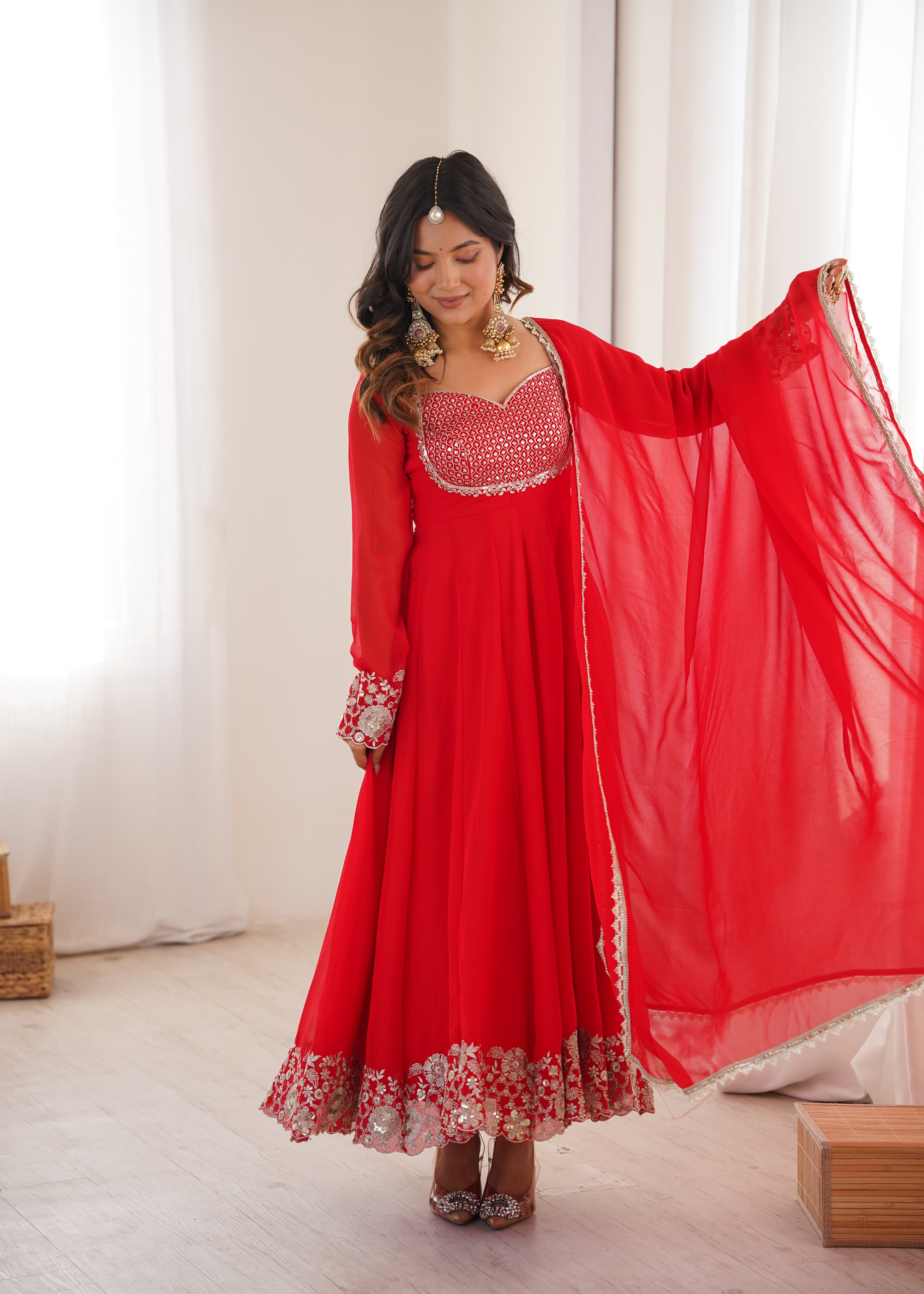 Heavy Faux Georgette Embroidered Anarkali Suit with Pant & Lace Dupatta