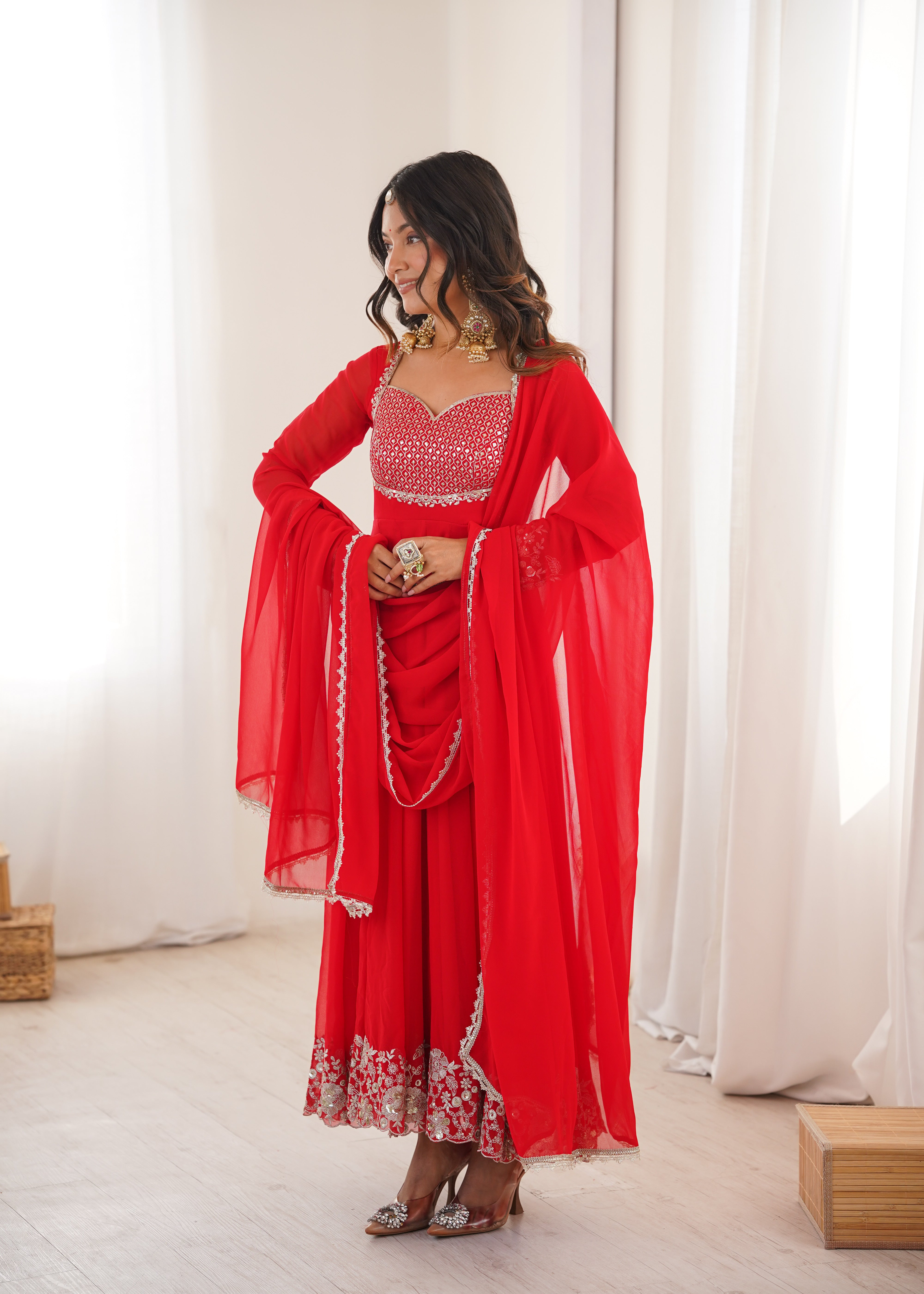 Heavy Faux Georgette Embroidered Anarkali Suit with Pant & Lace Dupatta
