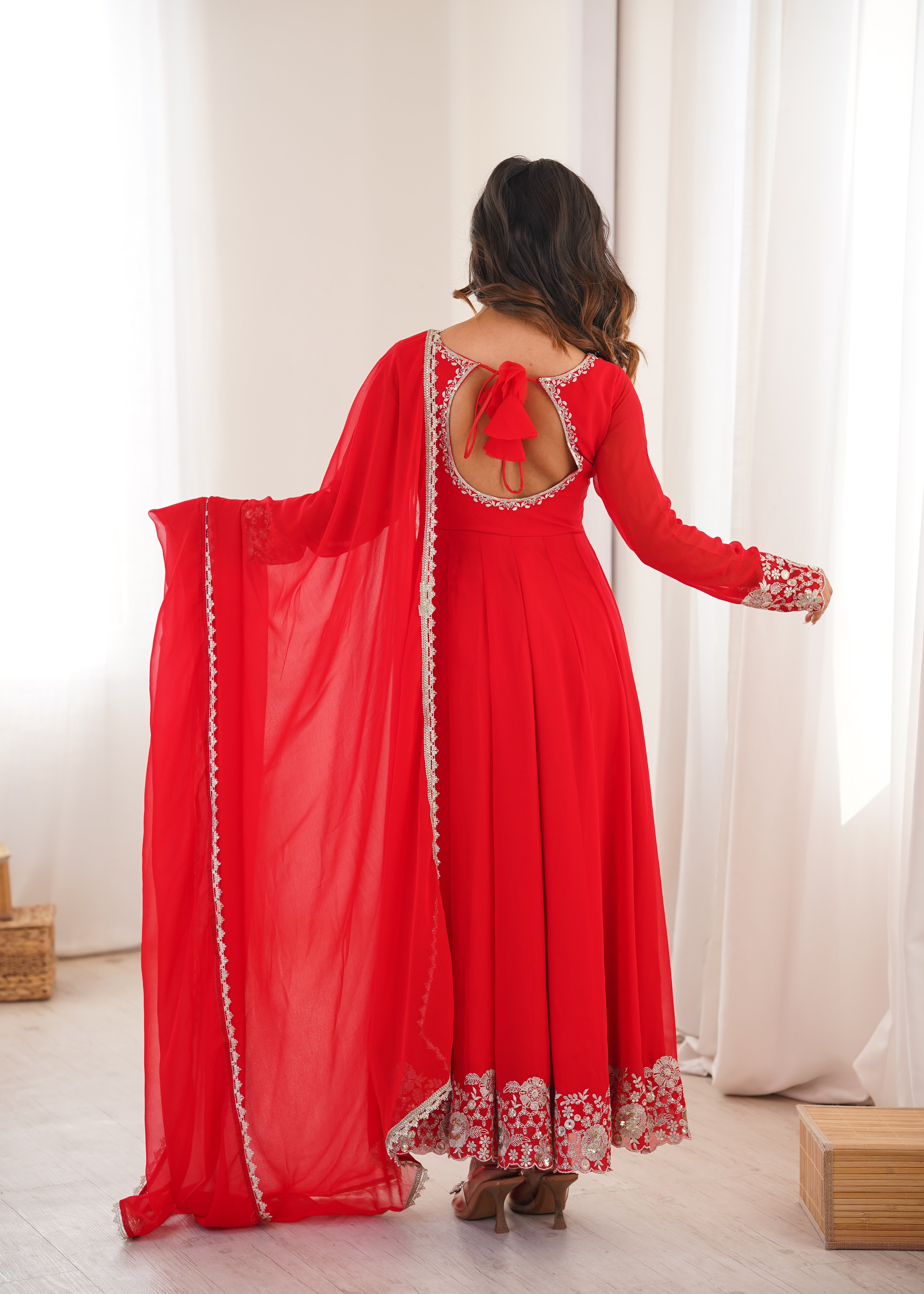 Heavy Faux Georgette Embroidered Anarkali Suit with Pant & Lace Dupatta