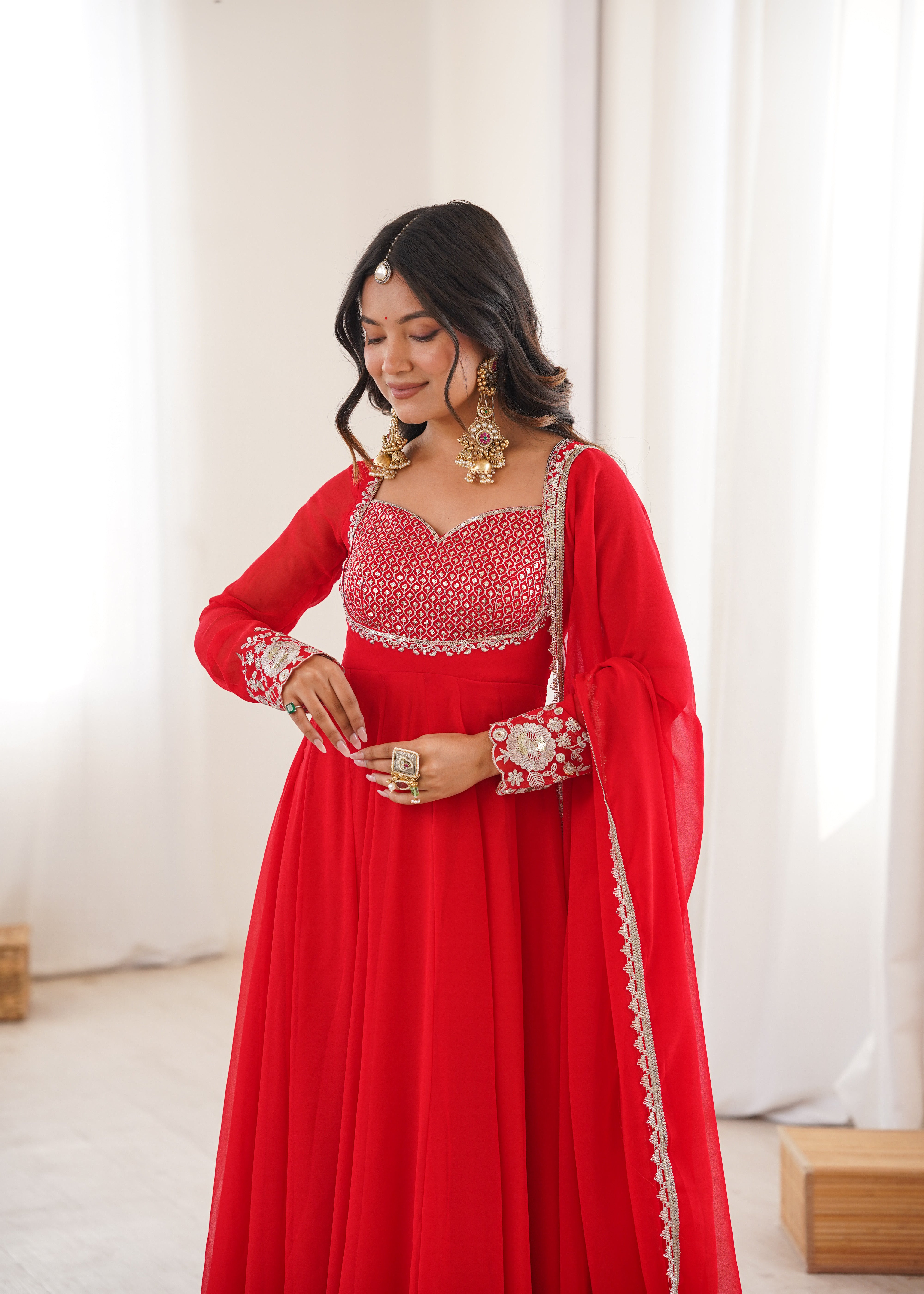 Heavy Faux Georgette Embroidered Anarkali Suit with Pant & Lace Dupatta