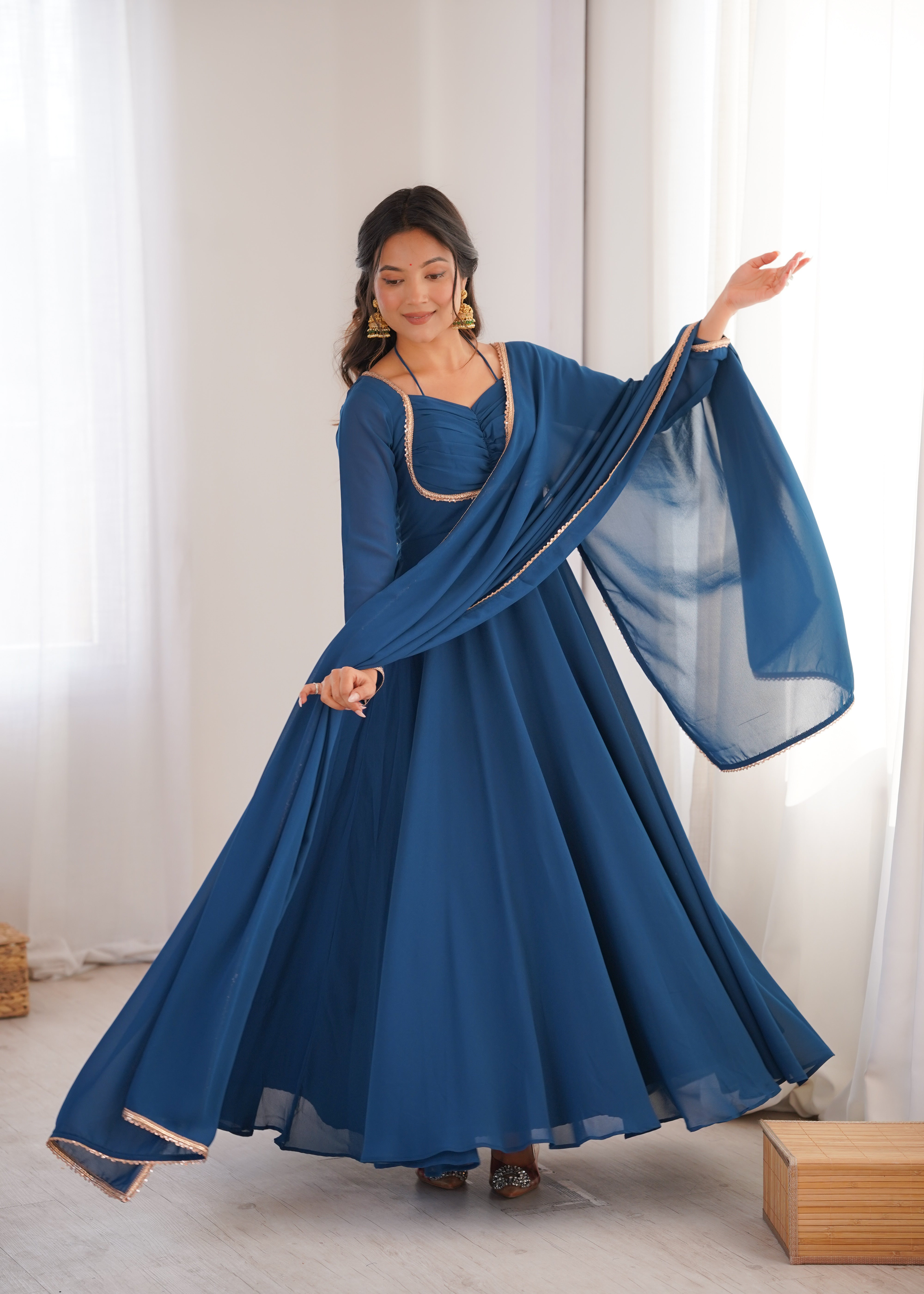 Women's Pure Fox Blooming Georgette Anarkali Gown with Dupatta Set