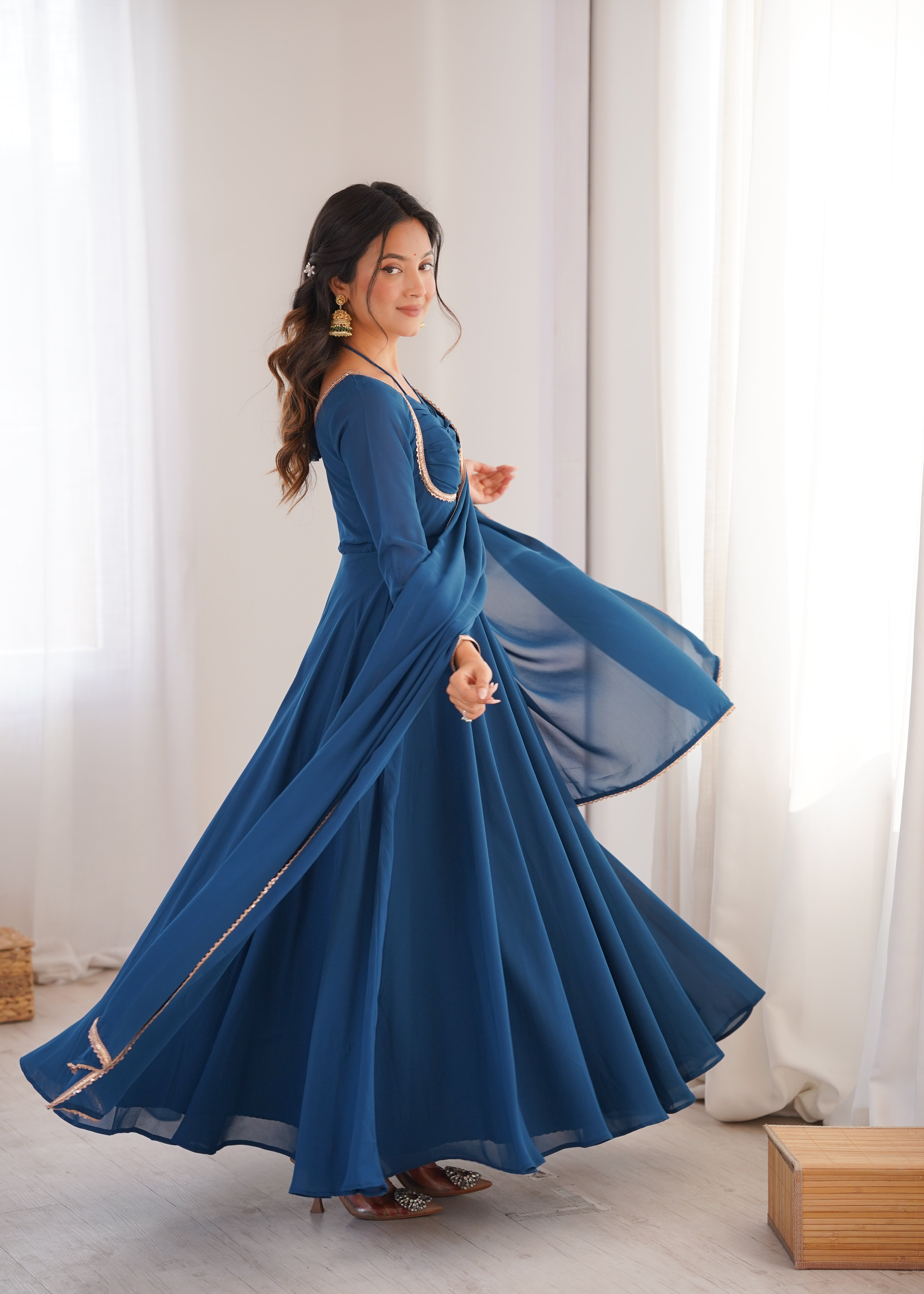 Women's Pure Fox Blooming Georgette Anarkali Gown with Dupatta Set