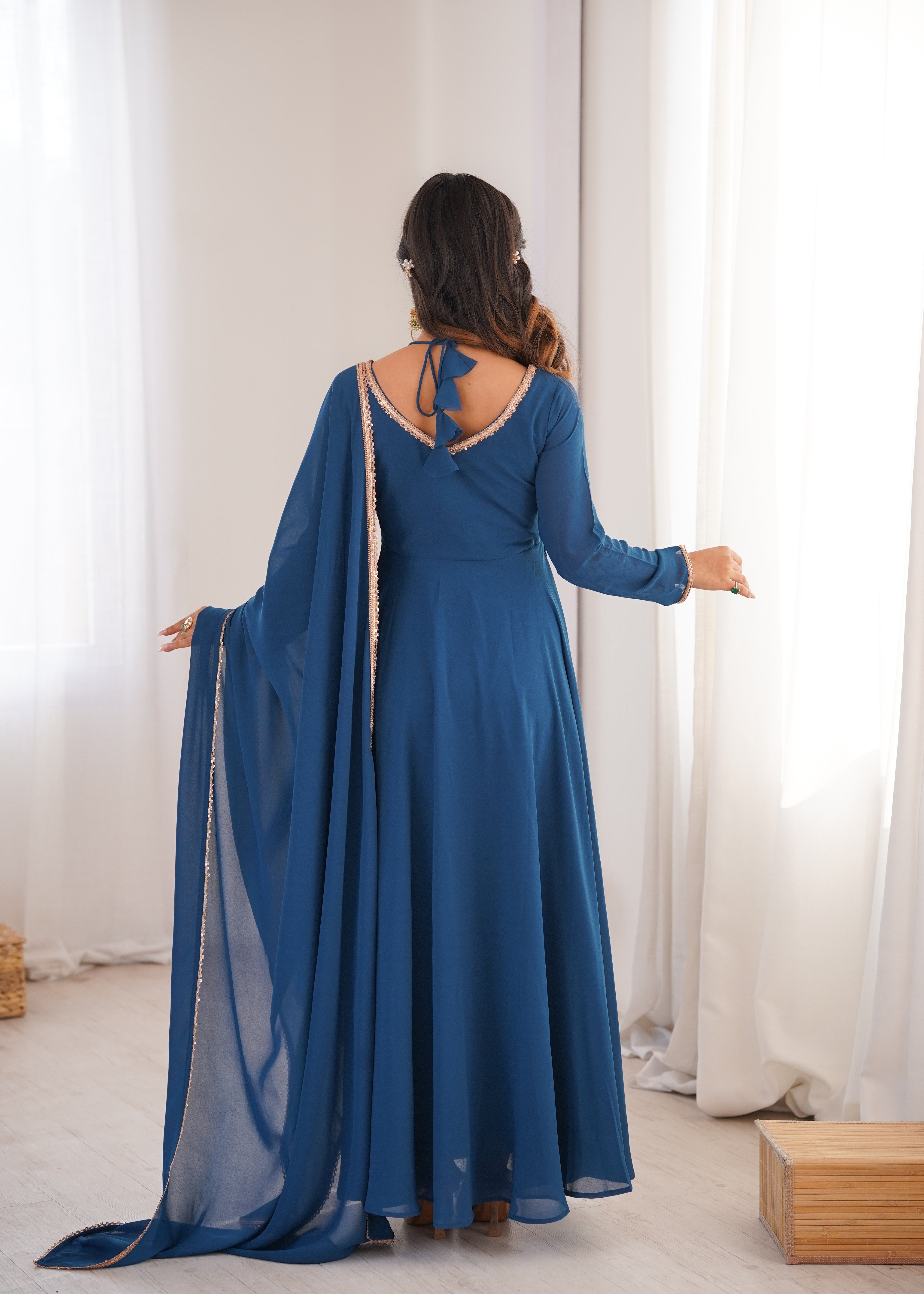 Women's Pure Fox Blooming Georgette Anarkali Gown with Dupatta Set