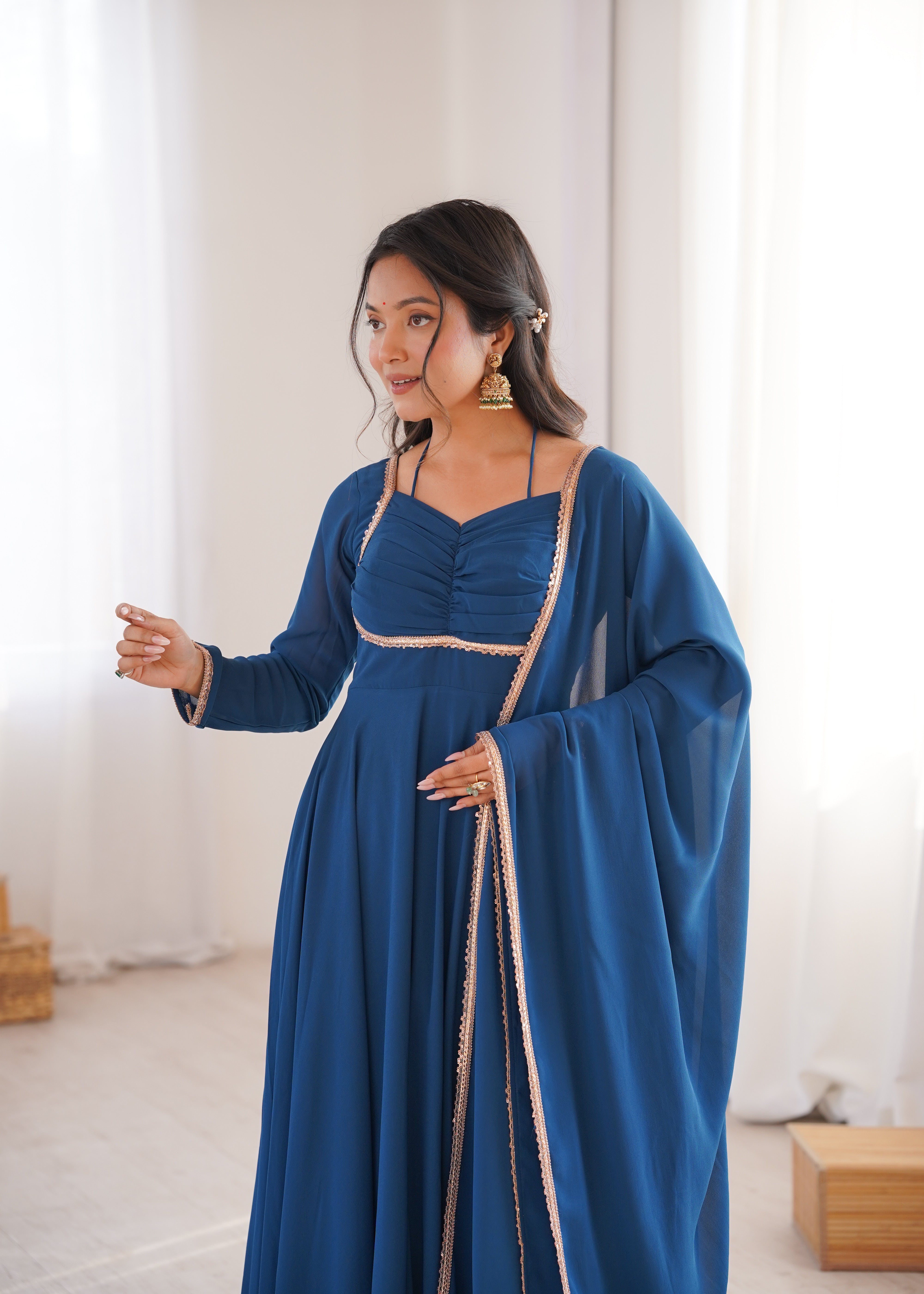 Women's Pure Fox Blooming Georgette Anarkali Gown with Dupatta Set