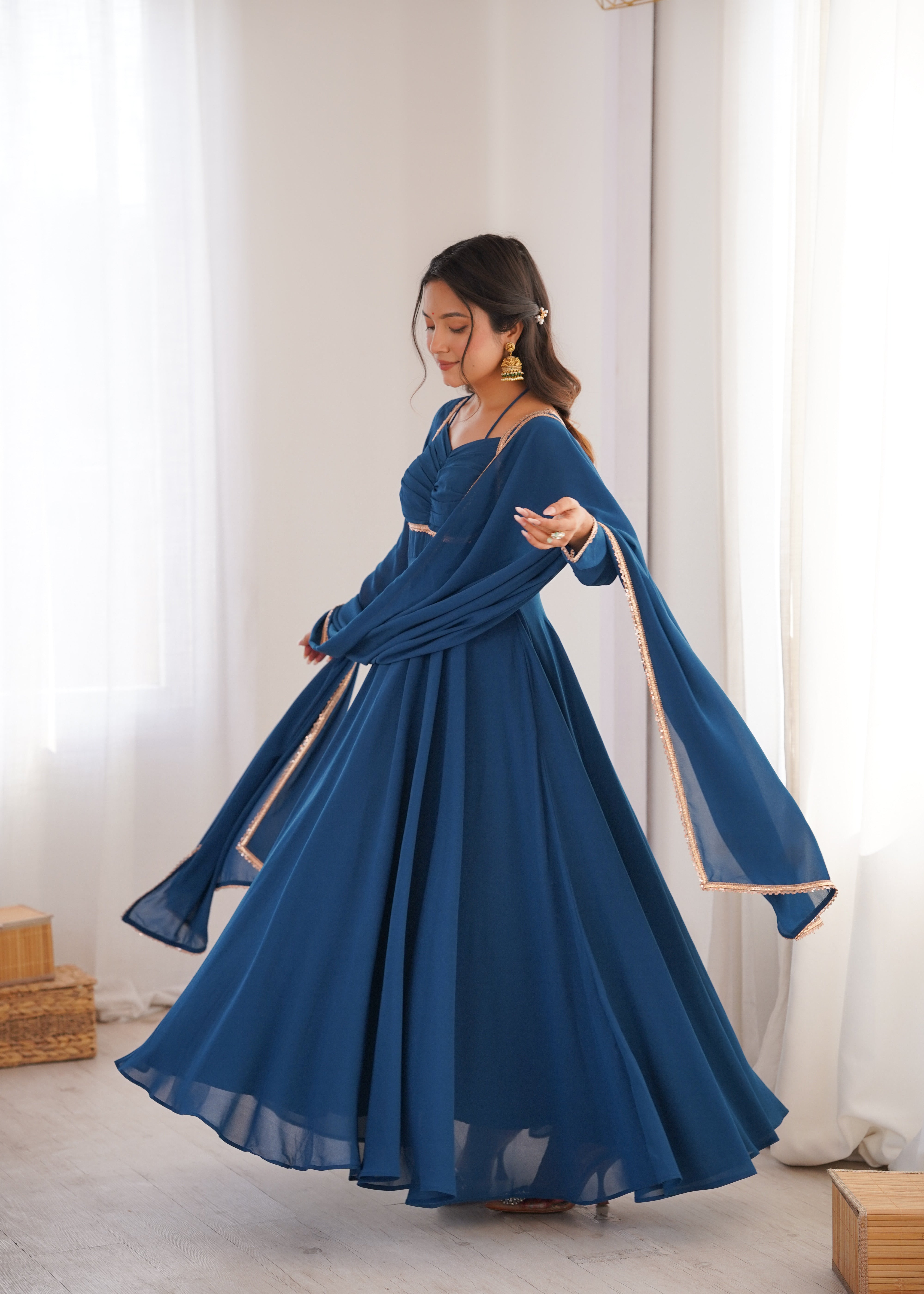 Women's Pure Fox Blooming Georgette Anarkali Gown with Dupatta Set