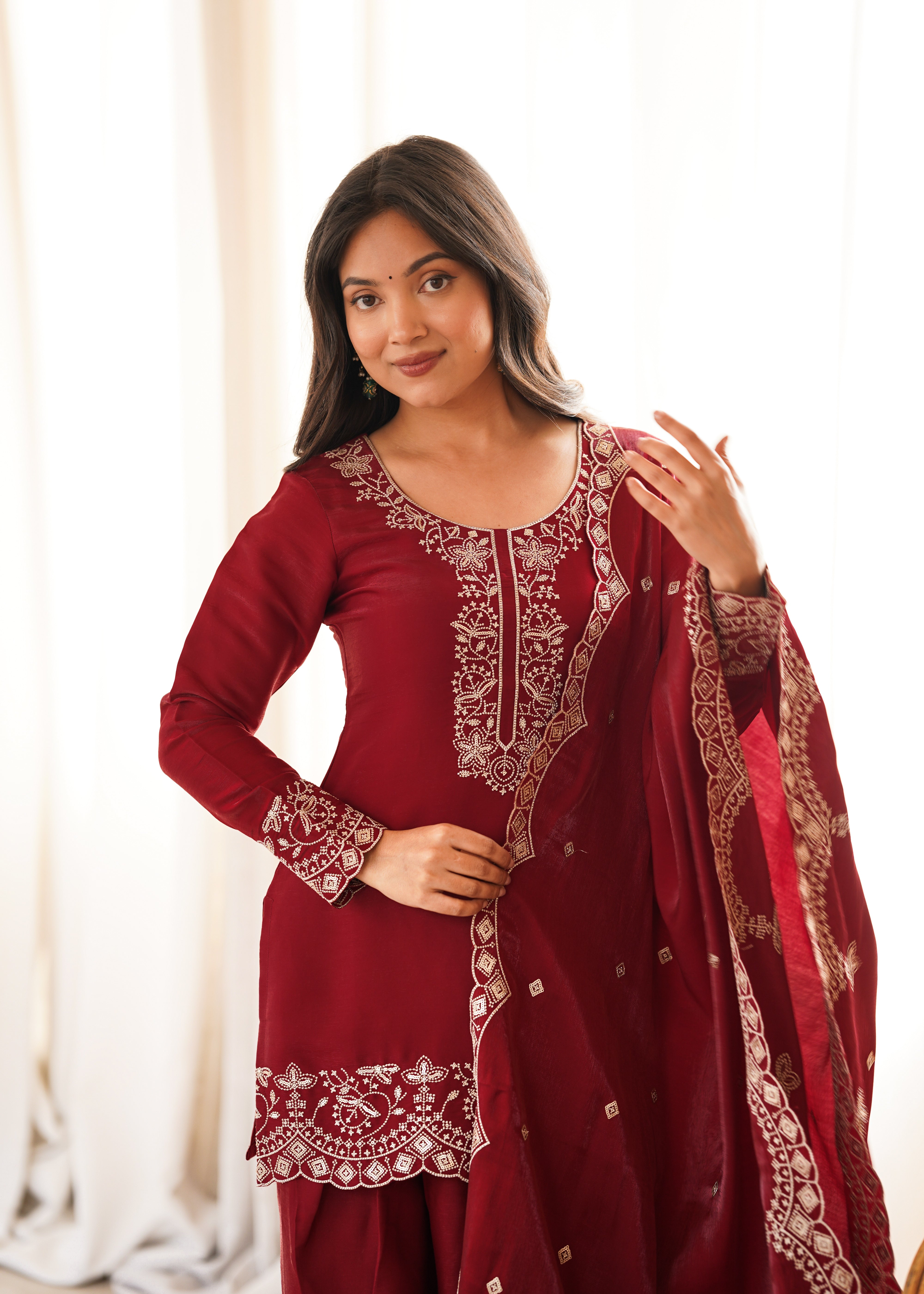 Glass Roman Silk Embroidered Kurta Set with Farshi Shalwar and Dupatta