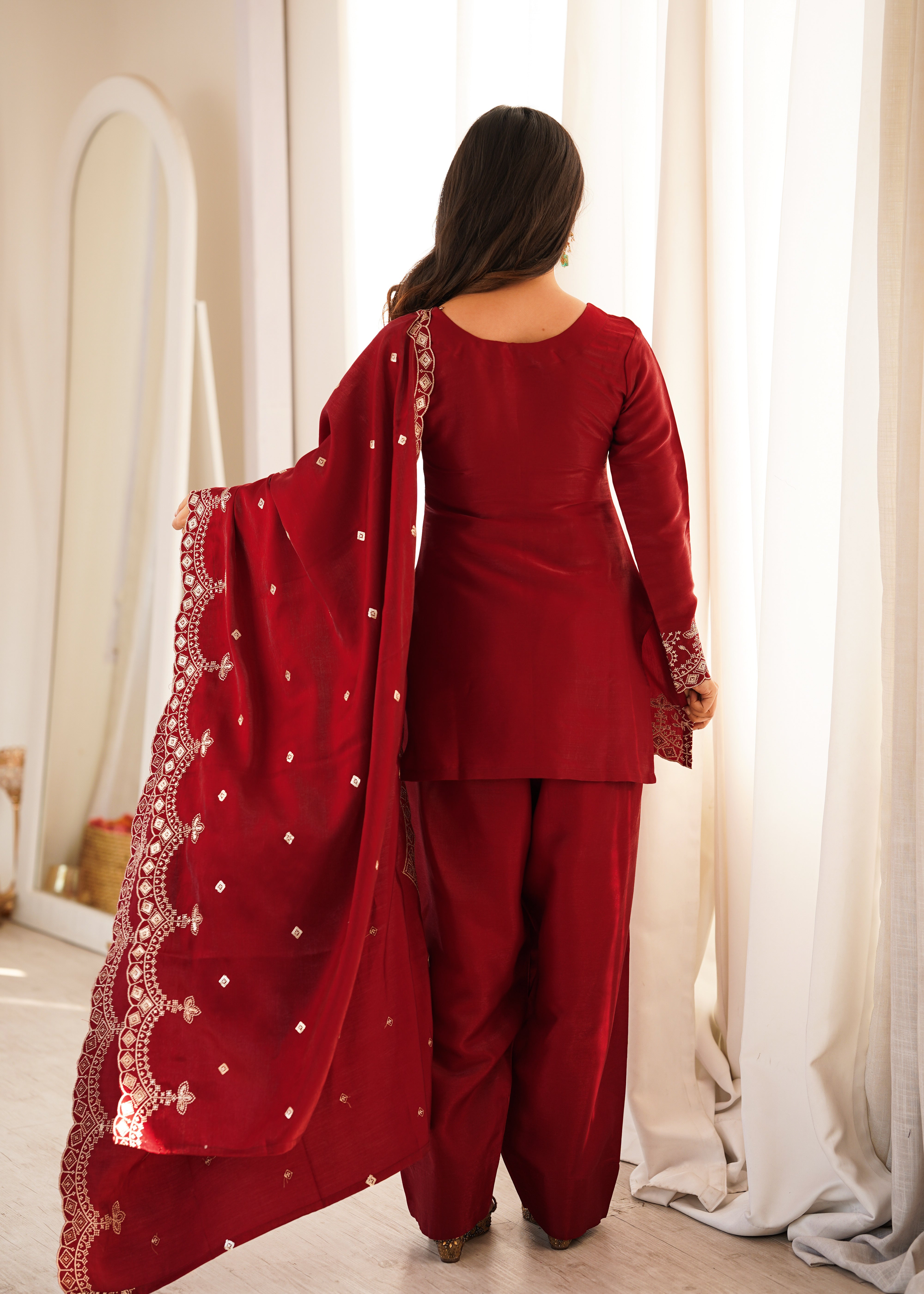 Glass Roman Silk Embroidered Kurta Set with Farshi Shalwar and Dupatta