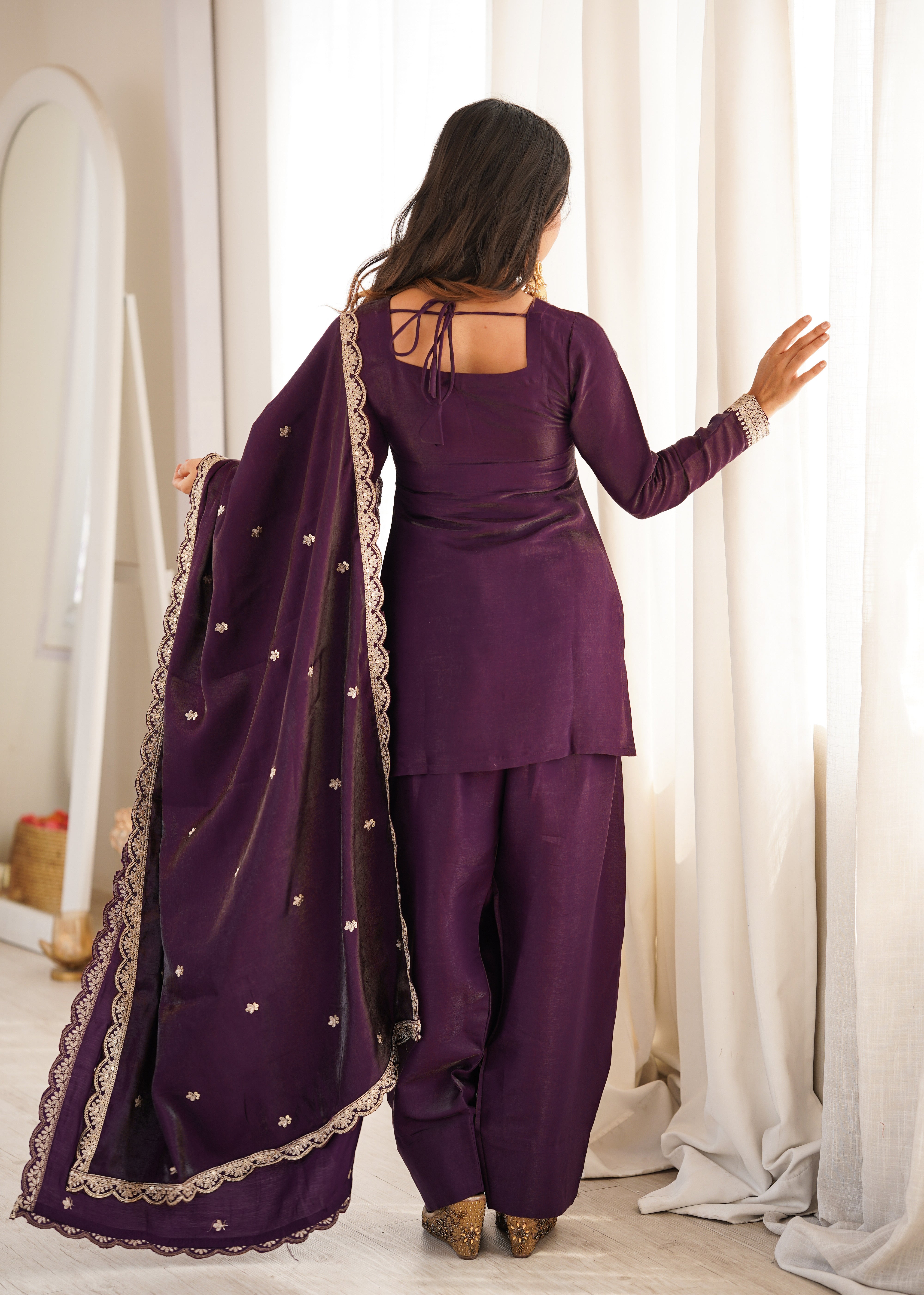 Glass Roman Silk Embroidered Kurta Set with Farshi Shalwar and Dupatta