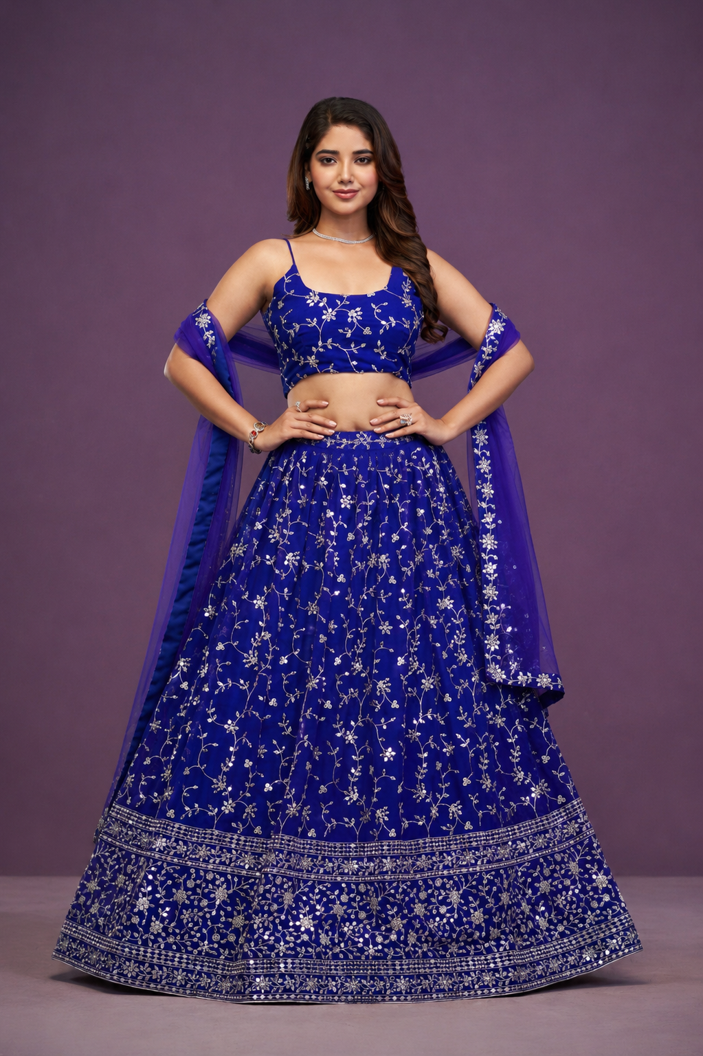 Women's Premium Georgette Embroidered Semi-Stitched Lehenga Choli with Designer Net Dupatta