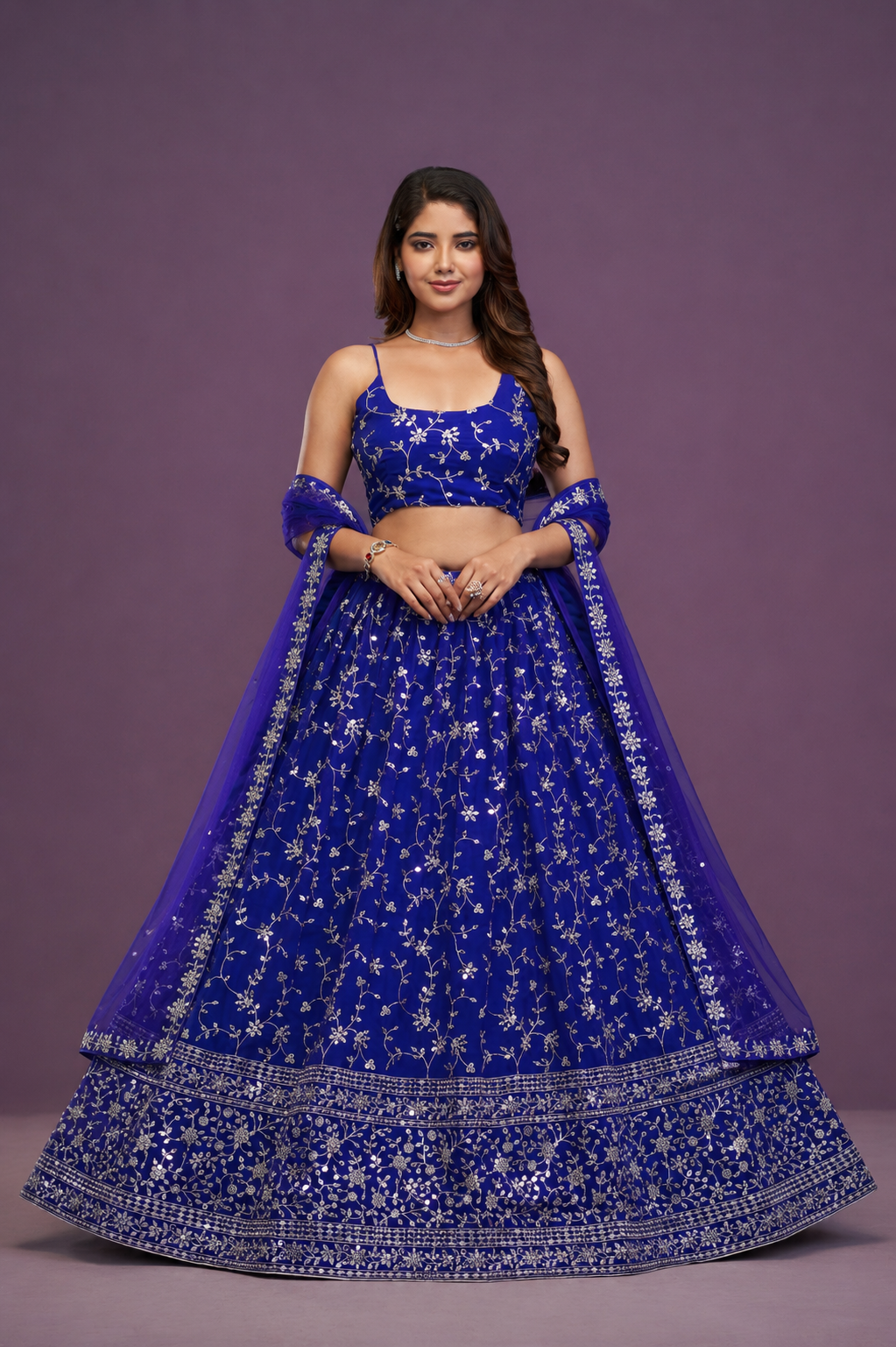 Women's Premium Georgette Embroidered Semi-Stitched Lehenga Choli with Designer Net Dupatta