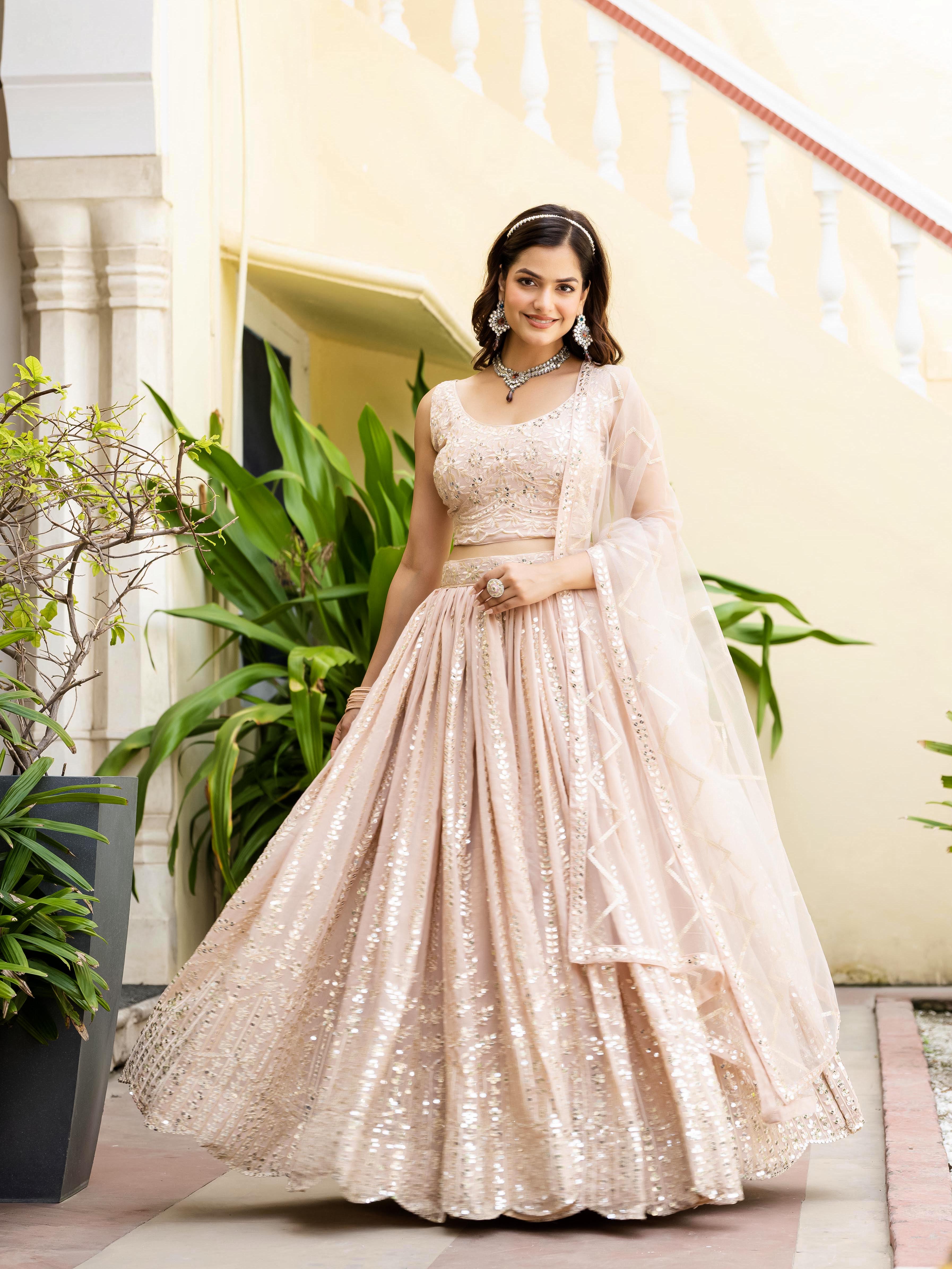 Women's Faux Georgette Embroidered Lehenga Choli Set with Net Dupatta