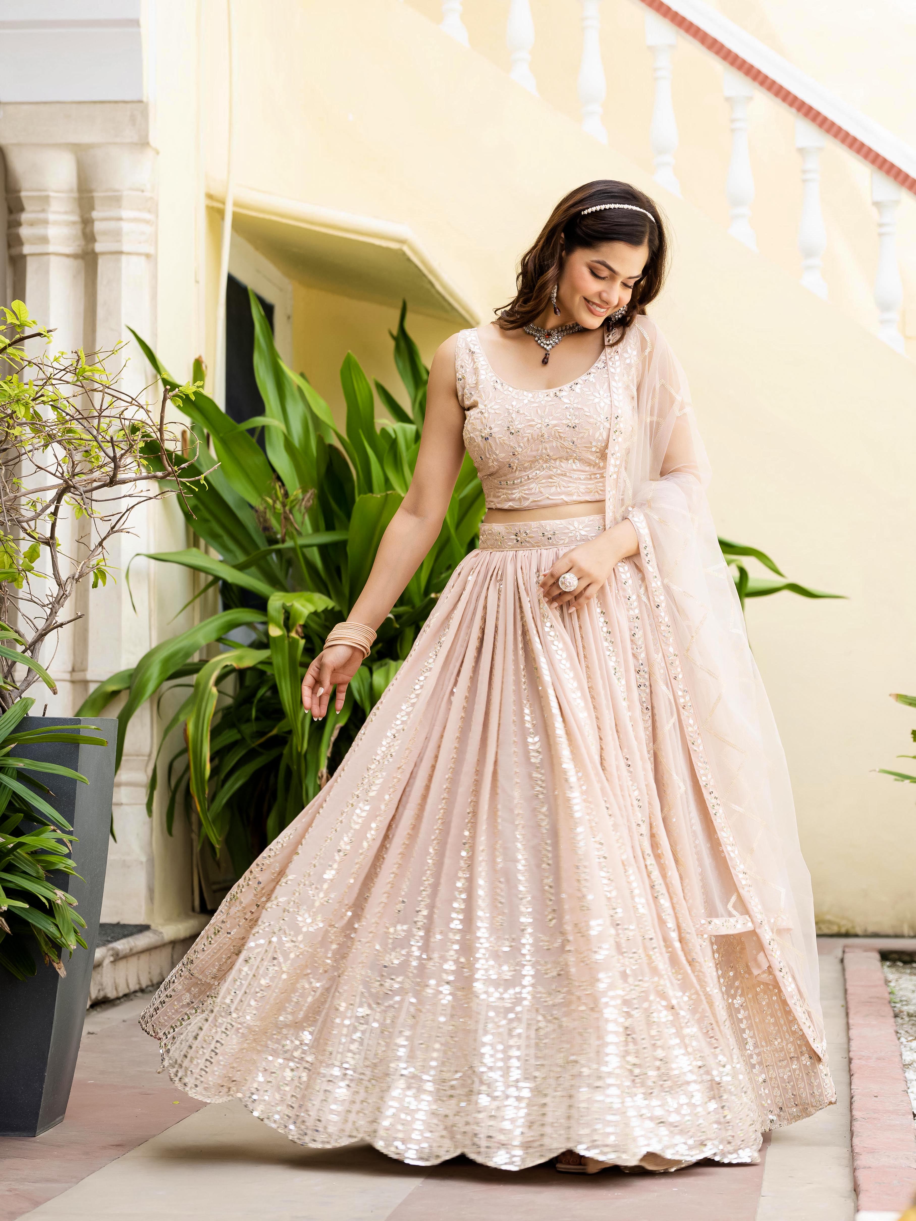 Women's Faux Georgette Embroidered Lehenga Choli Set with Net Dupatta