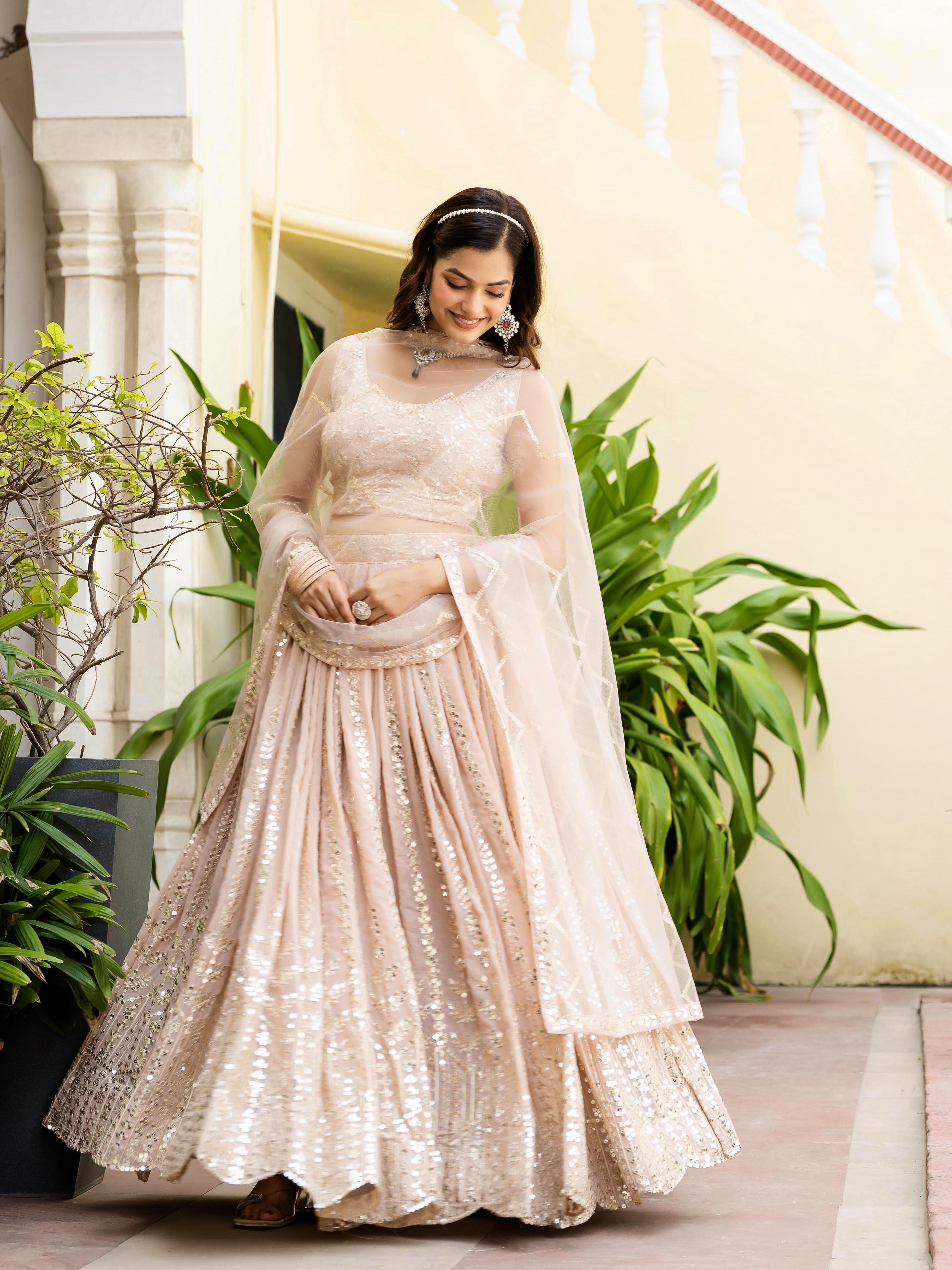 Women's Faux Georgette Embroidered Lehenga Choli Set with Net Dupatta