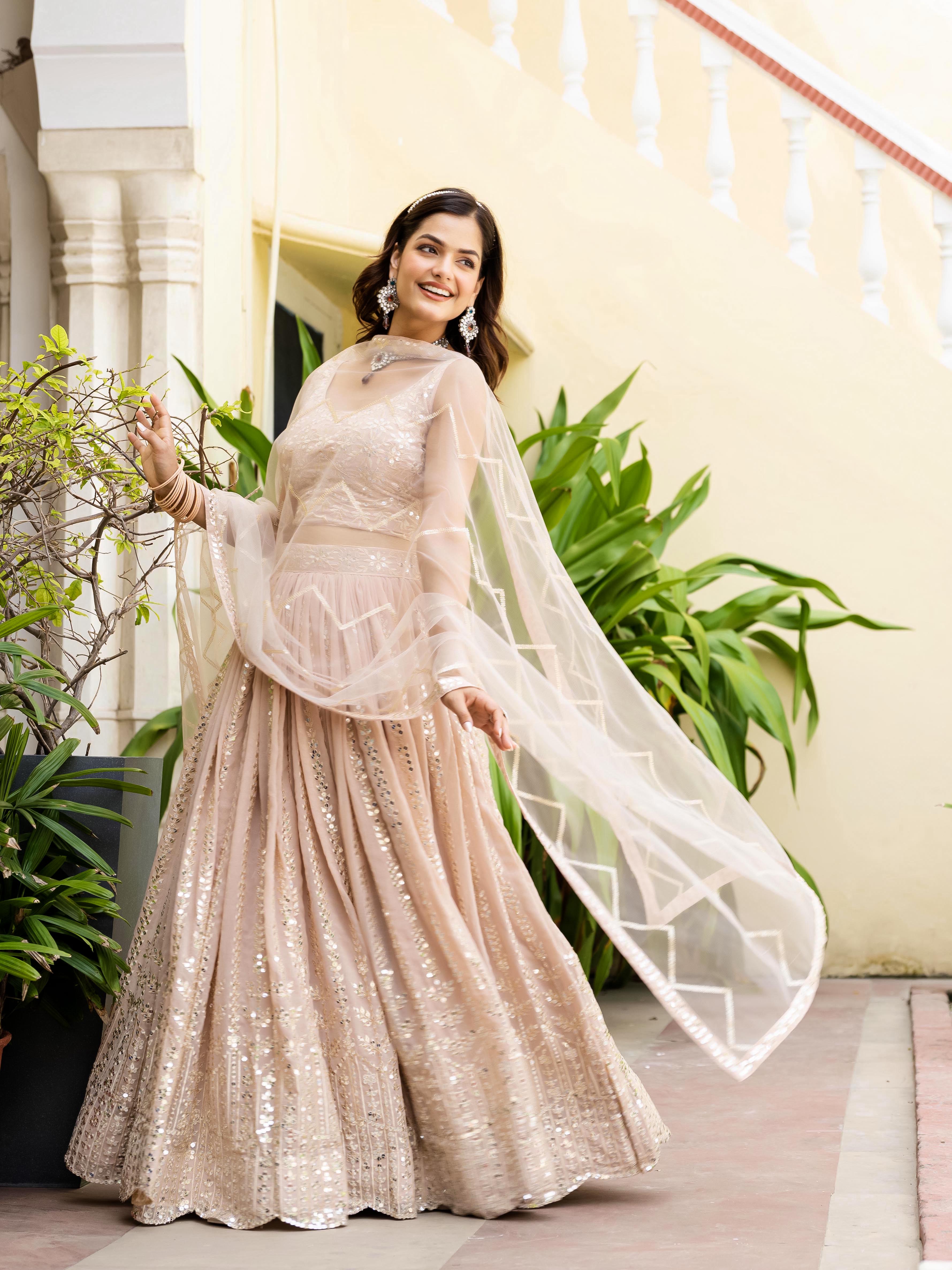 Women's Faux Georgette Embroidered Lehenga Choli Set with Net Dupatta