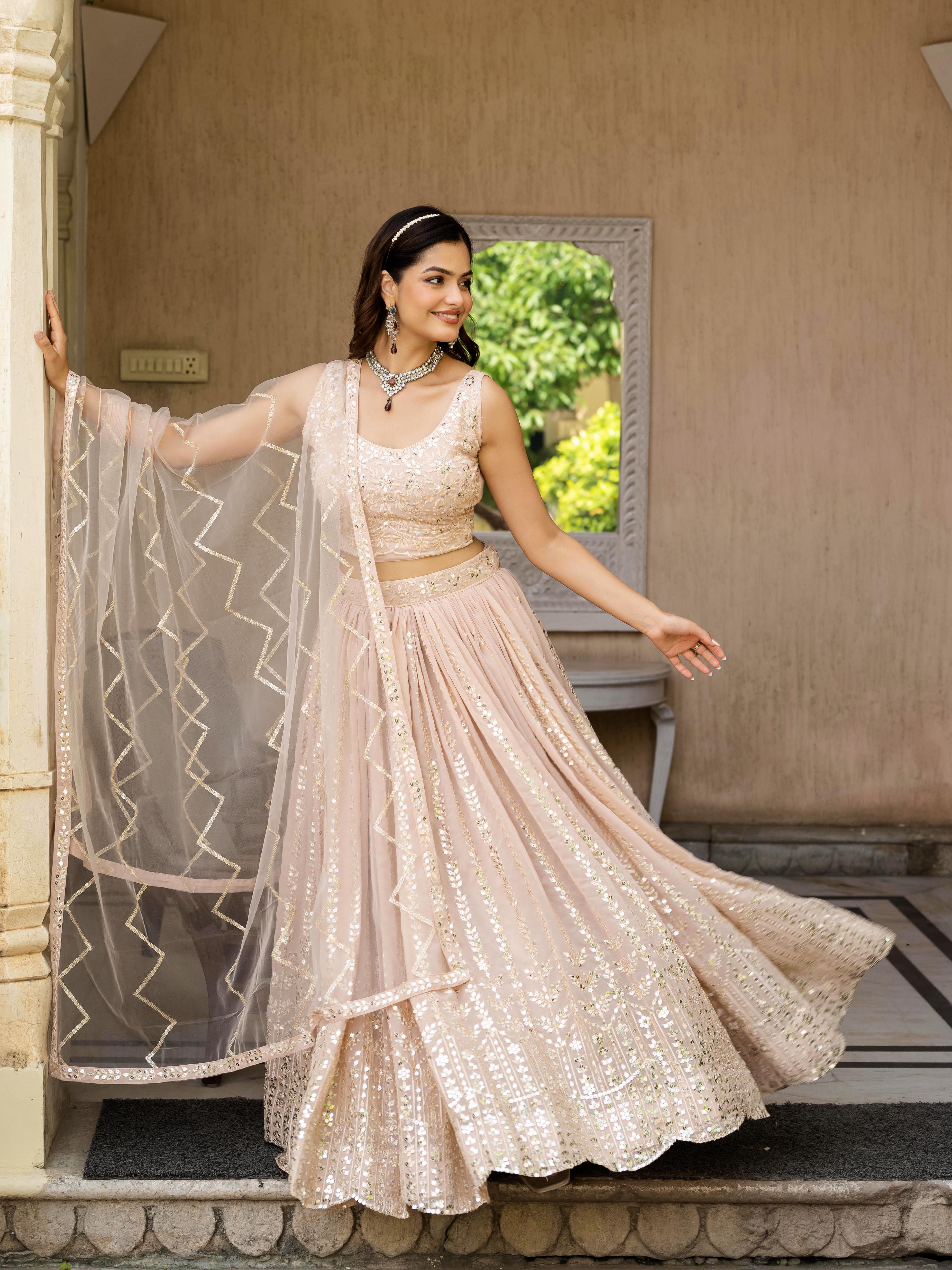 Women's Faux Georgette Embroidered Lehenga Choli Set with Net Dupatta