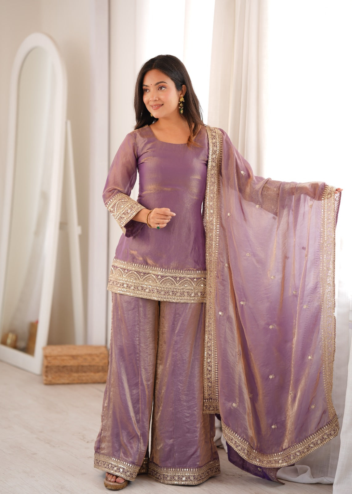 Trendy Frendy Silk Embroidered Kurta Palazzo Set with Dupatta