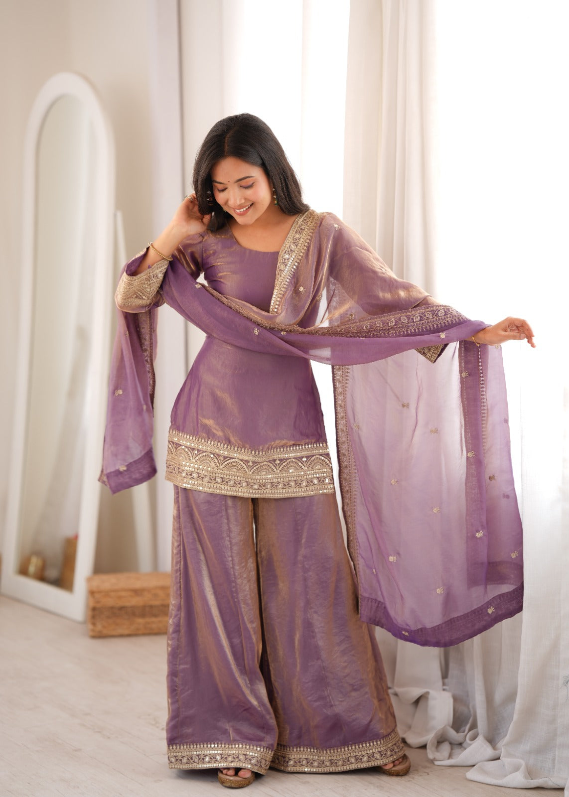 Trendy Frendy Silk Embroidered Kurta Palazzo Set with Dupatta