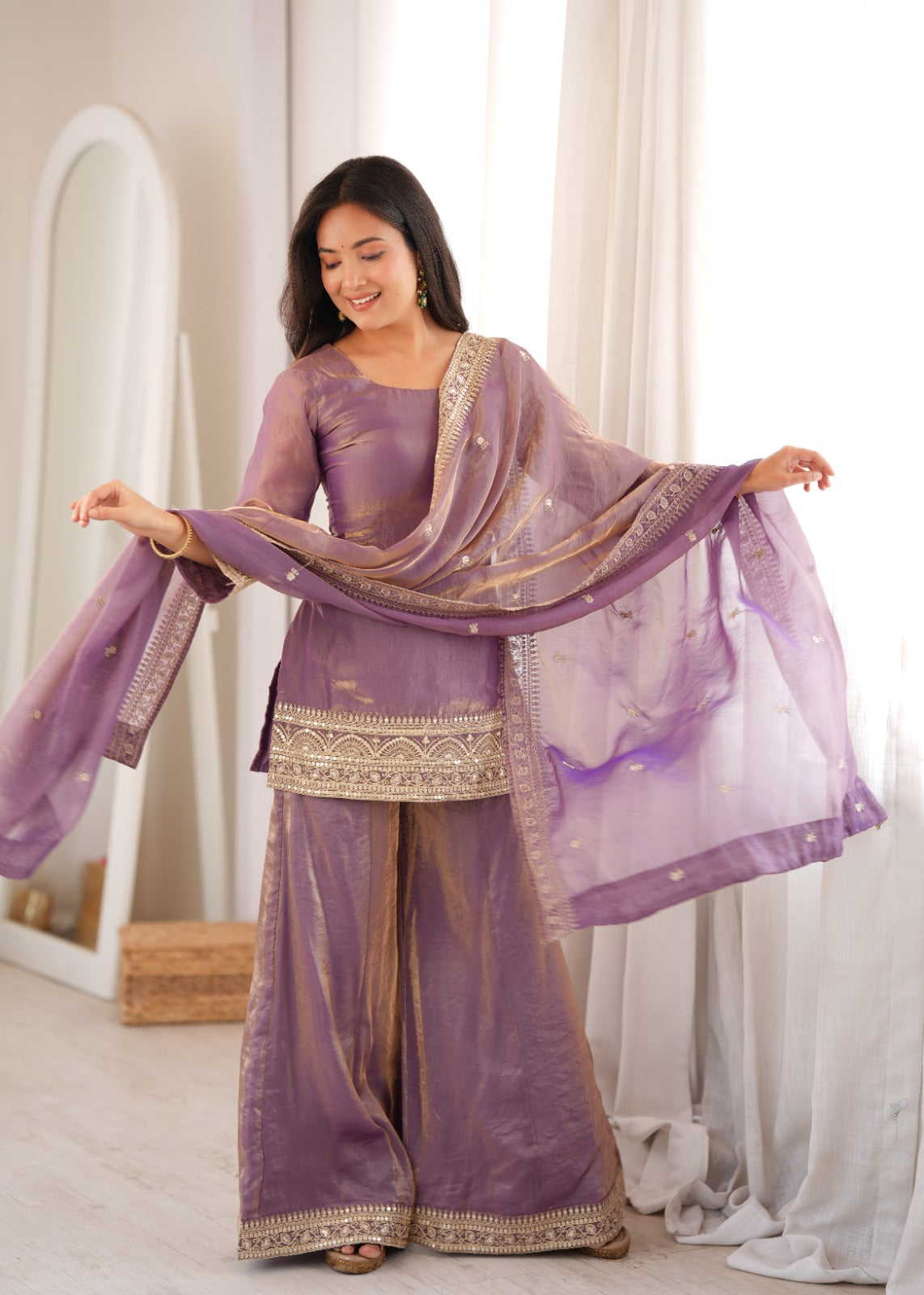 Trendy Frendy Silk Embroidered Kurta Palazzo Set with Dupatta